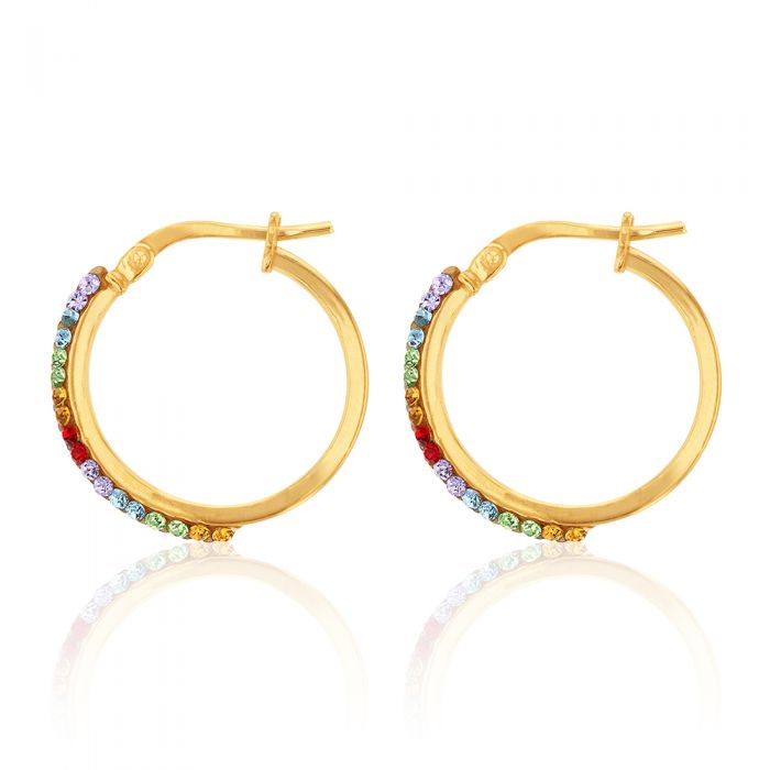 9ct Silver Filled Yellow Gold Rainbow Multi Color Crystal 15mm Hoop Earrings for Women | Elegant Party & Wedding Jewelry Gift