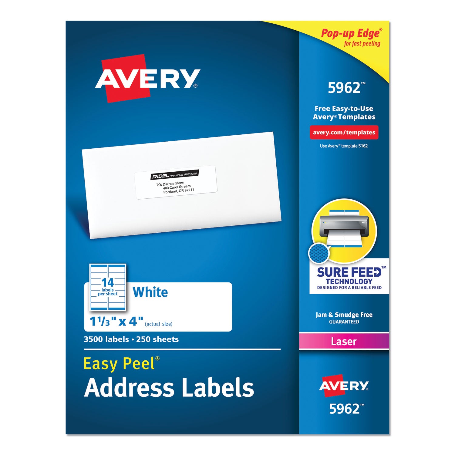 Avery Easy Peel White Address Labels with Sure Feed Technology for Laser Printers - 1.33