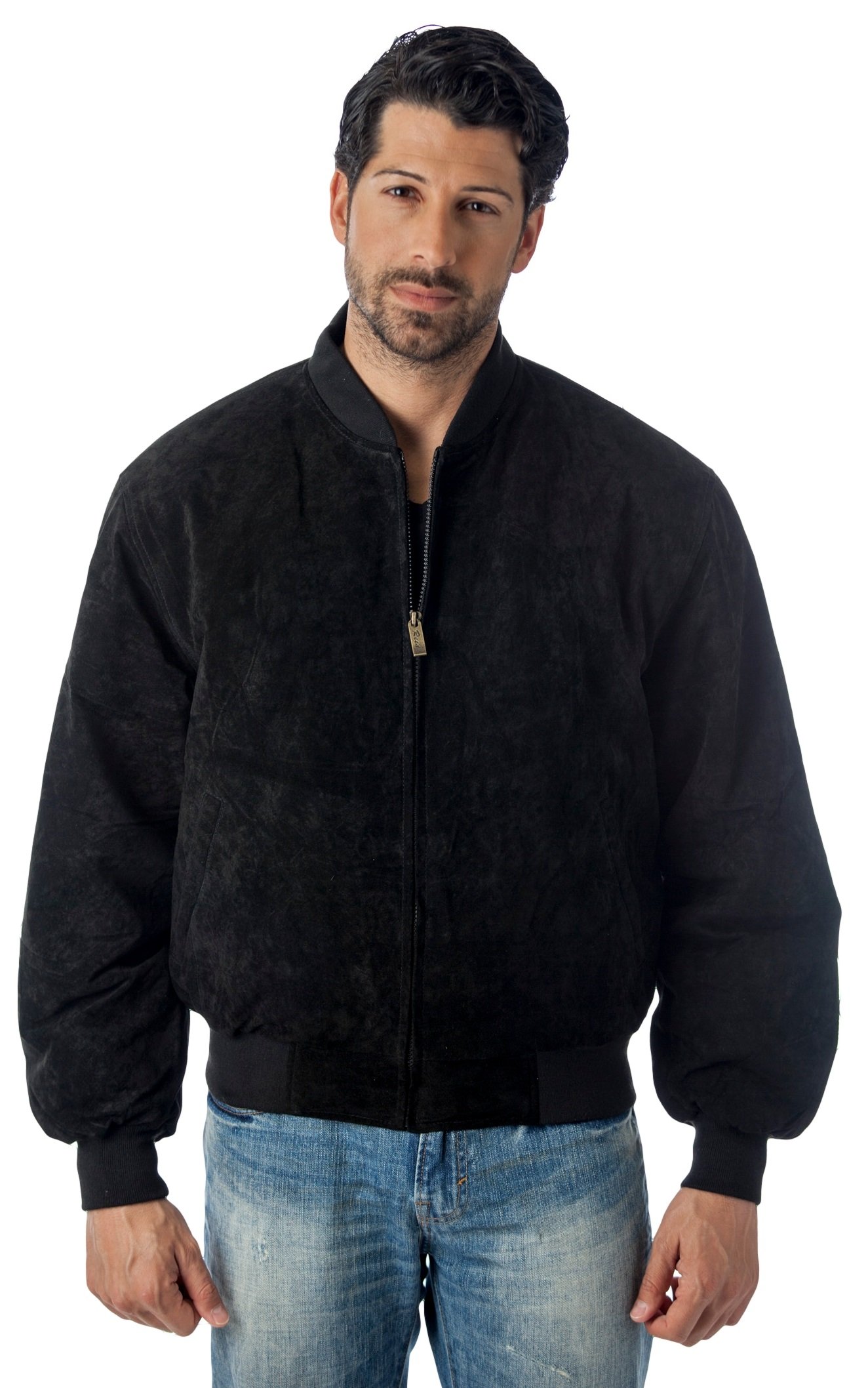REED Men's Baseball Suede Leather Jacket - Vintage Brown Genuine Leather Biker Jacket for Men - Casual & Motorcycle Riding Outerwear