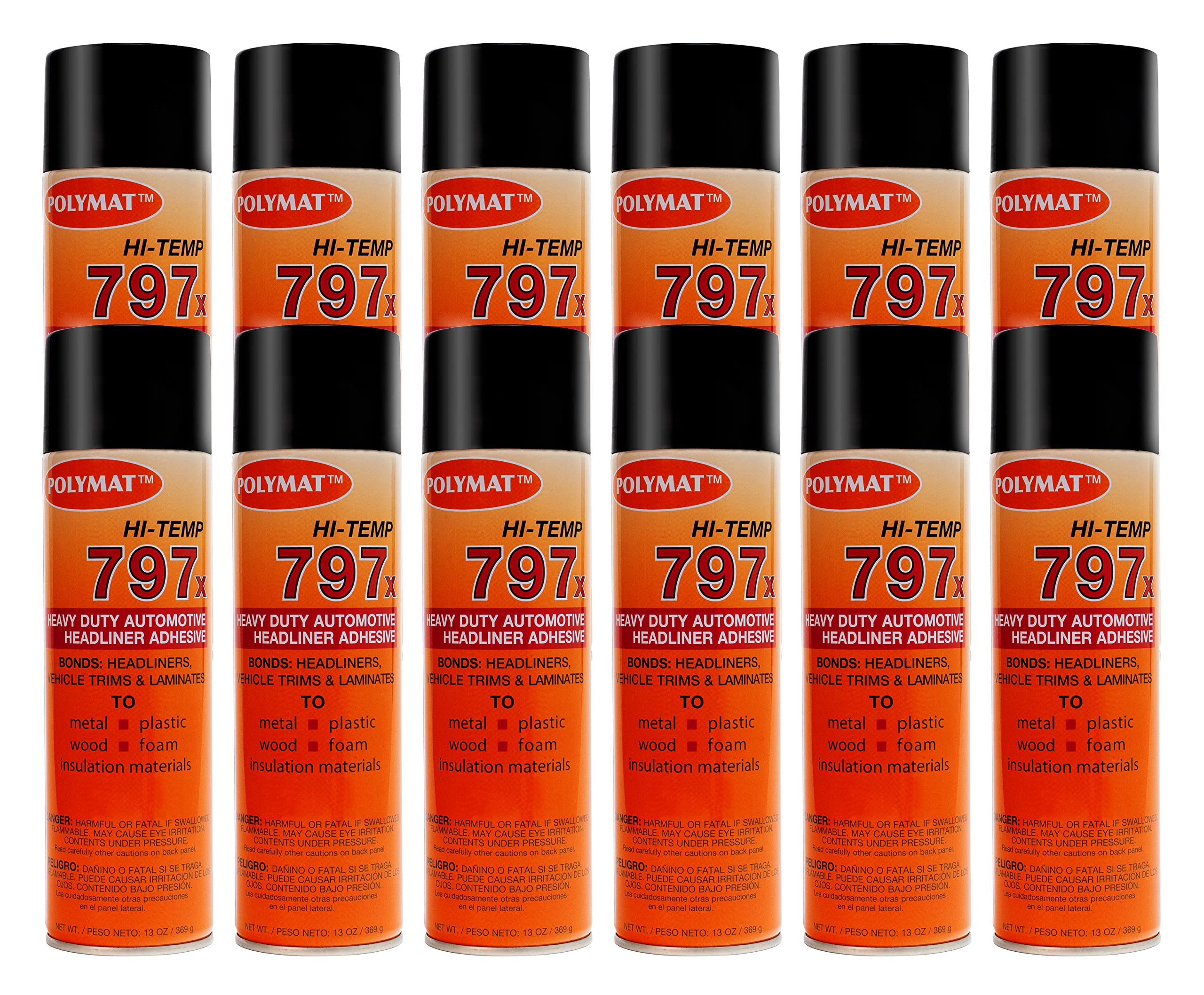 QTY 12 Polymat 797 High-Temperature RV Camper Spray Adhesive - Heat & Water Resistant Glue for RV Repairs, Automotive Upholstery & Marine Applications