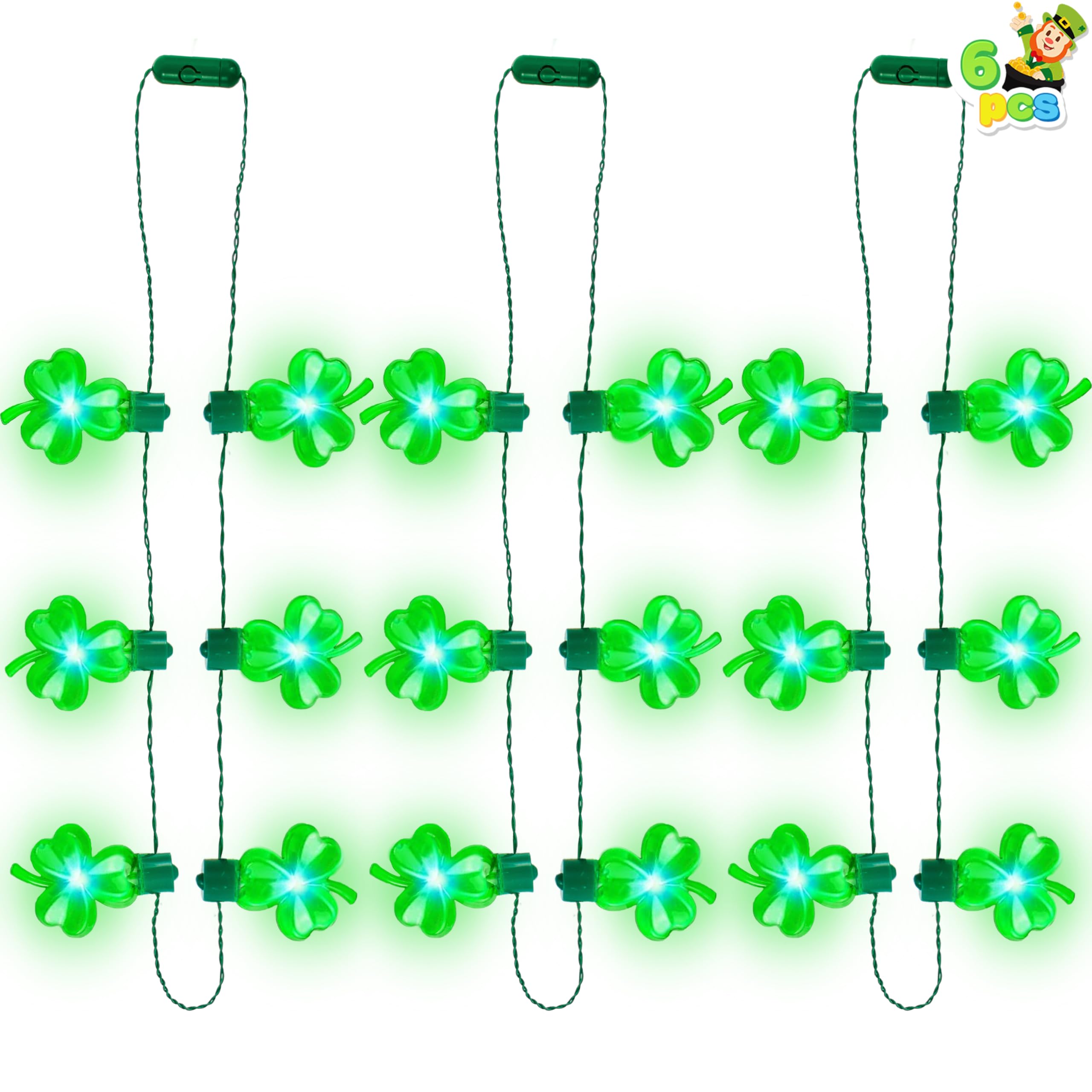JOYIN 6 Pack LED Shamrock Necklaces - Glow in The Dark Green Lucky Clover Pendants for St. Patrick's Day Party Favors, Decorations & Irish Themed Events - Perfect for Parades, Pub Crawls & Celtic Celebrations
