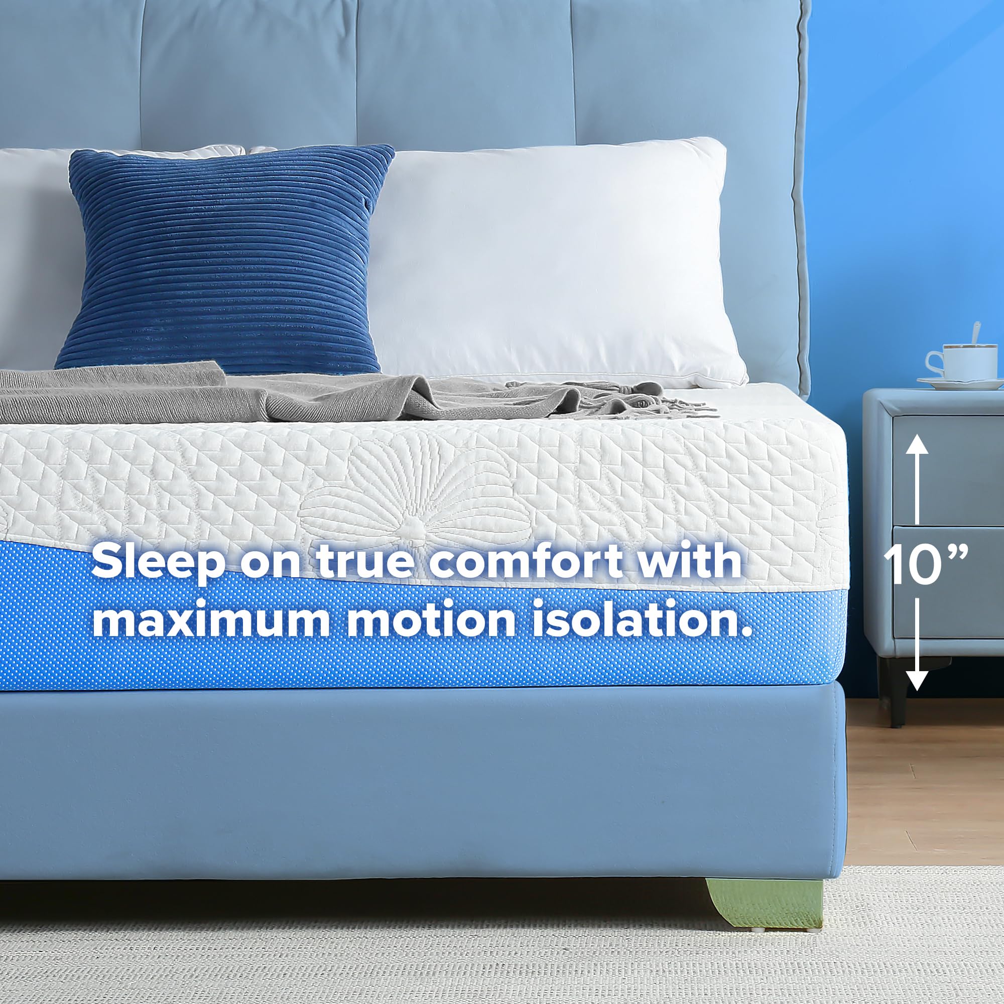 Olee Sleep 10 Inch Twin Size Gel Memory Foam Mattress - CertiPUR-US Certified, Medium Firm, Pressure Relief & Cooling Comfort - Perfect for Kids Rooms, Guest Beds & Small Spaces (Blue, Bed-in-a-Box)