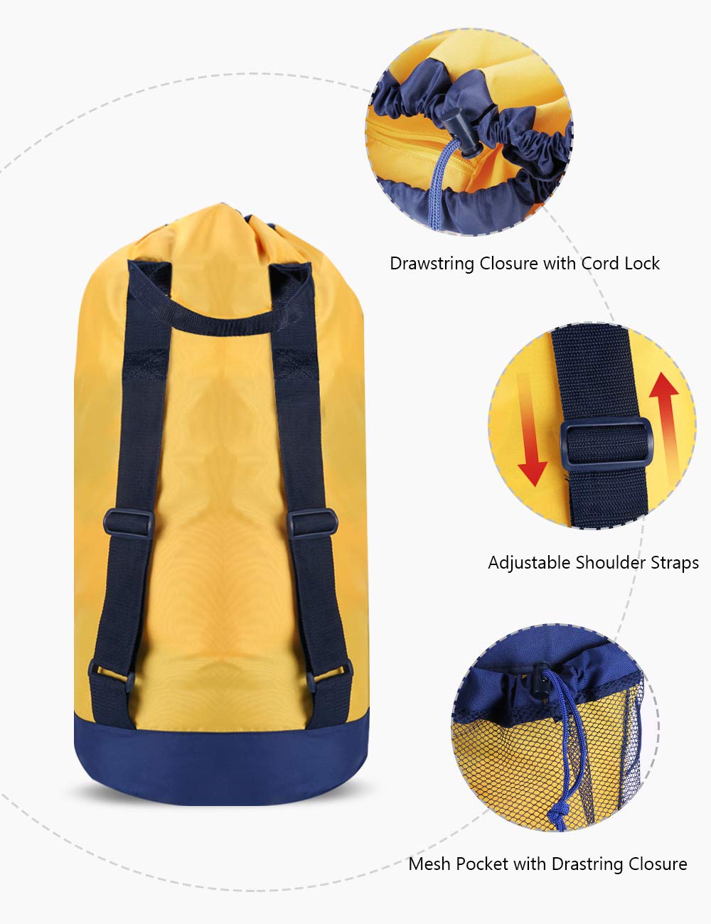 Dalykate Laundry Backpack - Durable Nylon Clothes Hamper with Shoulder Straps & Mesh Pocket, Drawstring Closure - Perfect for College Students, Travel, Laundromat & Apartment Use | Portable Laundry Solution for Dorms, Camping & Gym