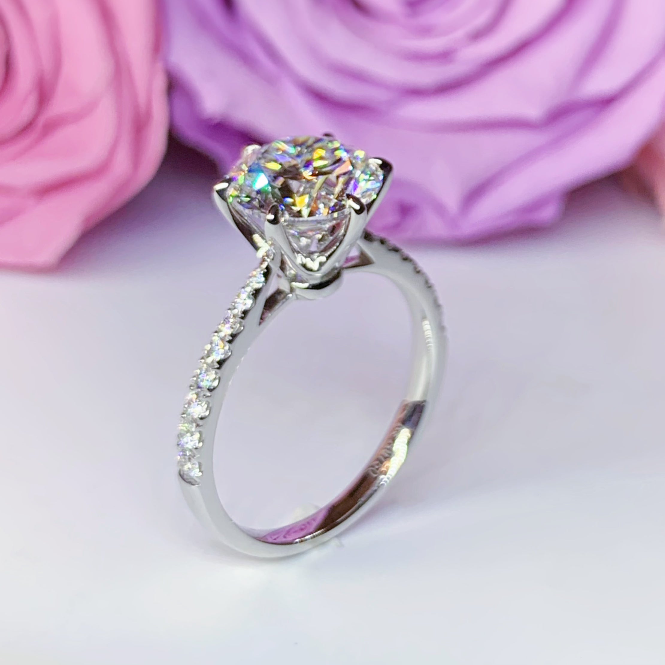 Six Prong Side Stone Diamond Engagement Ring - 1.5ct Round Cut Solitaire Wedding Band for Women (LGR240) | Perfect for Proposals, Anniversaries & Bridal Jewelry