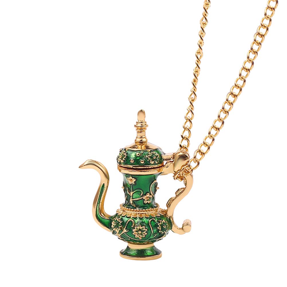 Angel3292 Vintage Enamel Green Teapot Pendant Necklace for Women - Valentine's Day Gift, Long Chain Sweater Jewelry - Perfect for Romantic Dates, Anniversaries & Casual Outfits