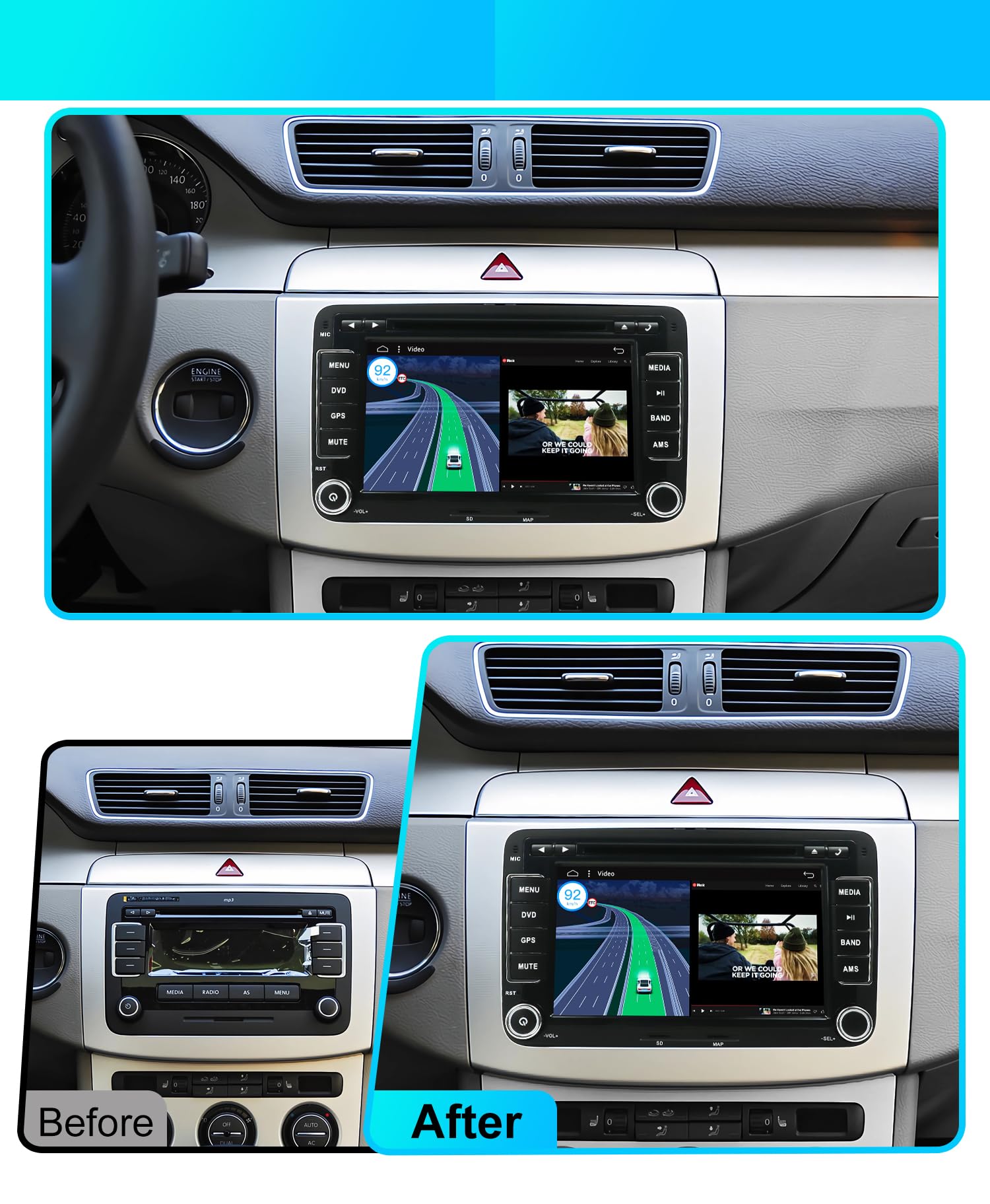 BXLIYER Android 12 Car Stereo 7 Inch 2 Din for VW Golf Skoda Seat Passat Polo - Wireless CarPlay & Android Auto - 2GB RAM 32GB ROM - Fast Boot DSP - Includes Rear Camera & Microphone - Perfect for Hands-Free Calling & Navigation