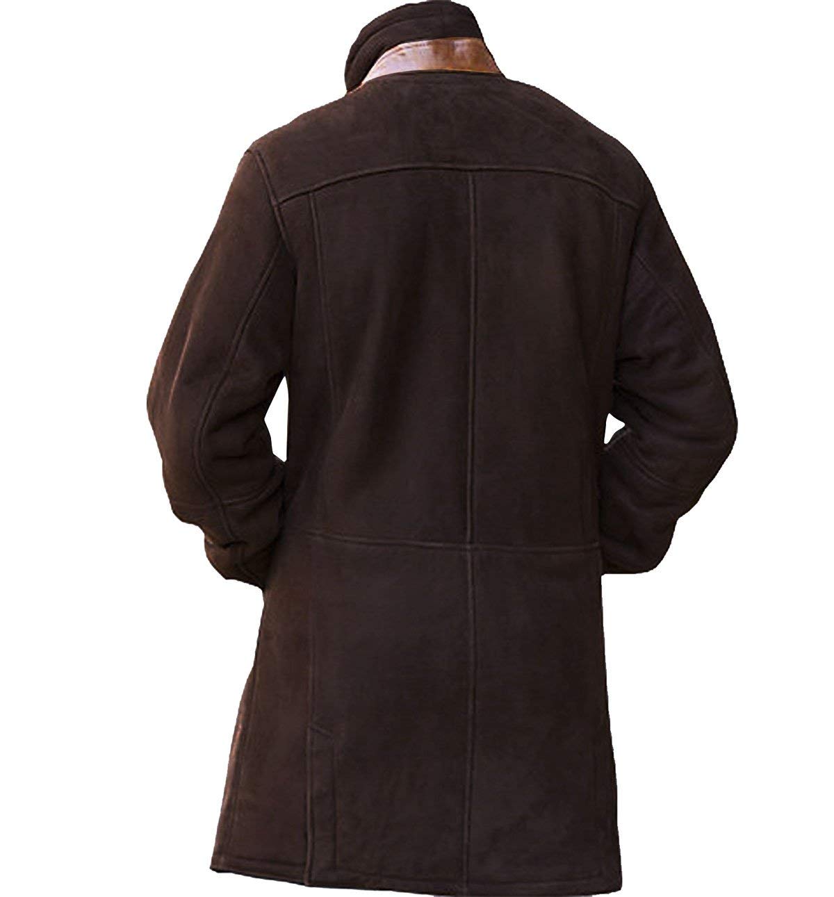 Genuine Suede Leather Brown Sheriff Jacket for Men - Robert Mire Long Trench Coat (Size 2XS to 4XL) - Western Style Outerwear for Cowboy Costume, Halloween & Outdoor Adventures