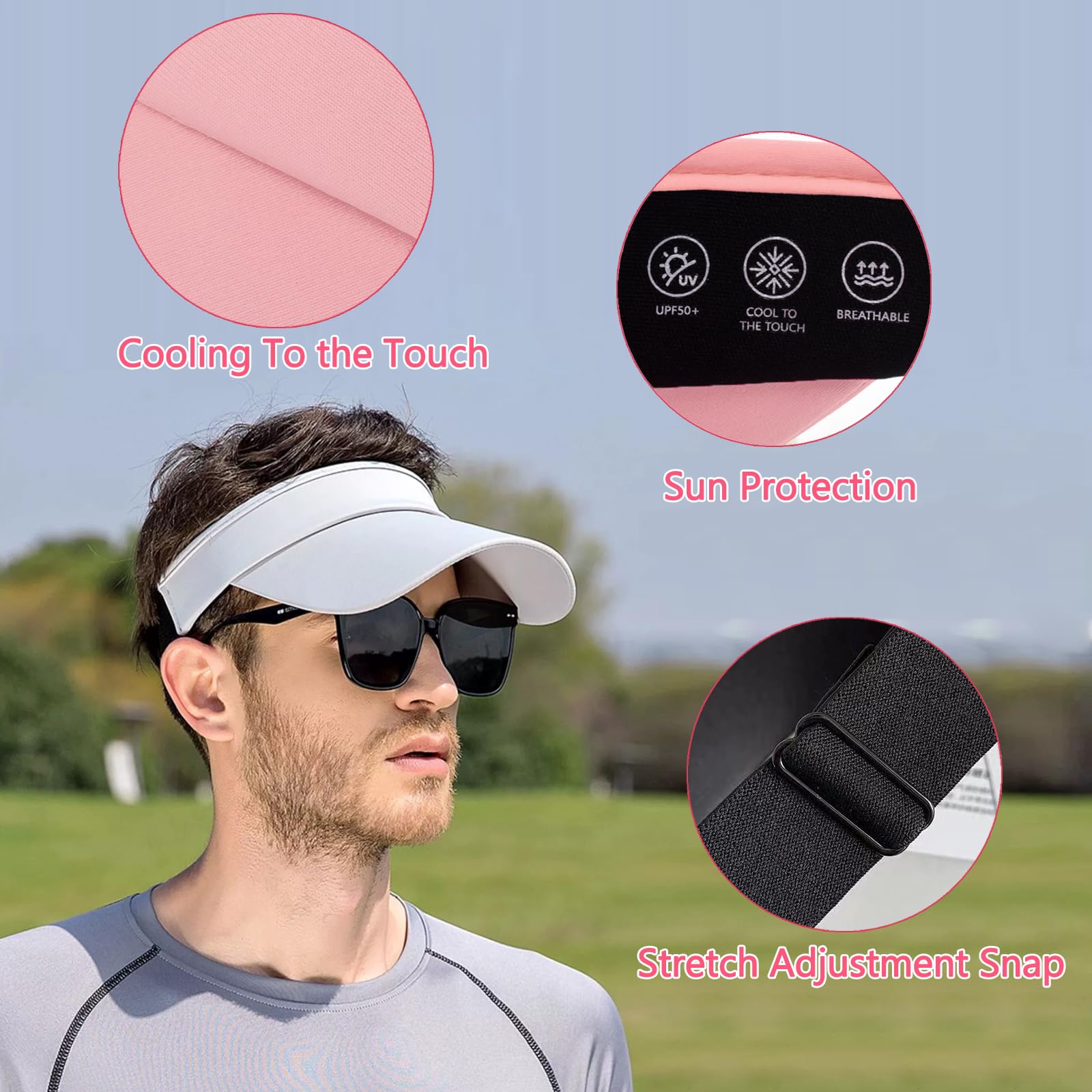 UPF 50+ Sun Protection Visor Hats for Women & Men - Adjustable Wide Brim Sports Cap for Golf, Running, Hiking & Outdoor Activities - Breathable Mesh Design for Summer Sun Safety