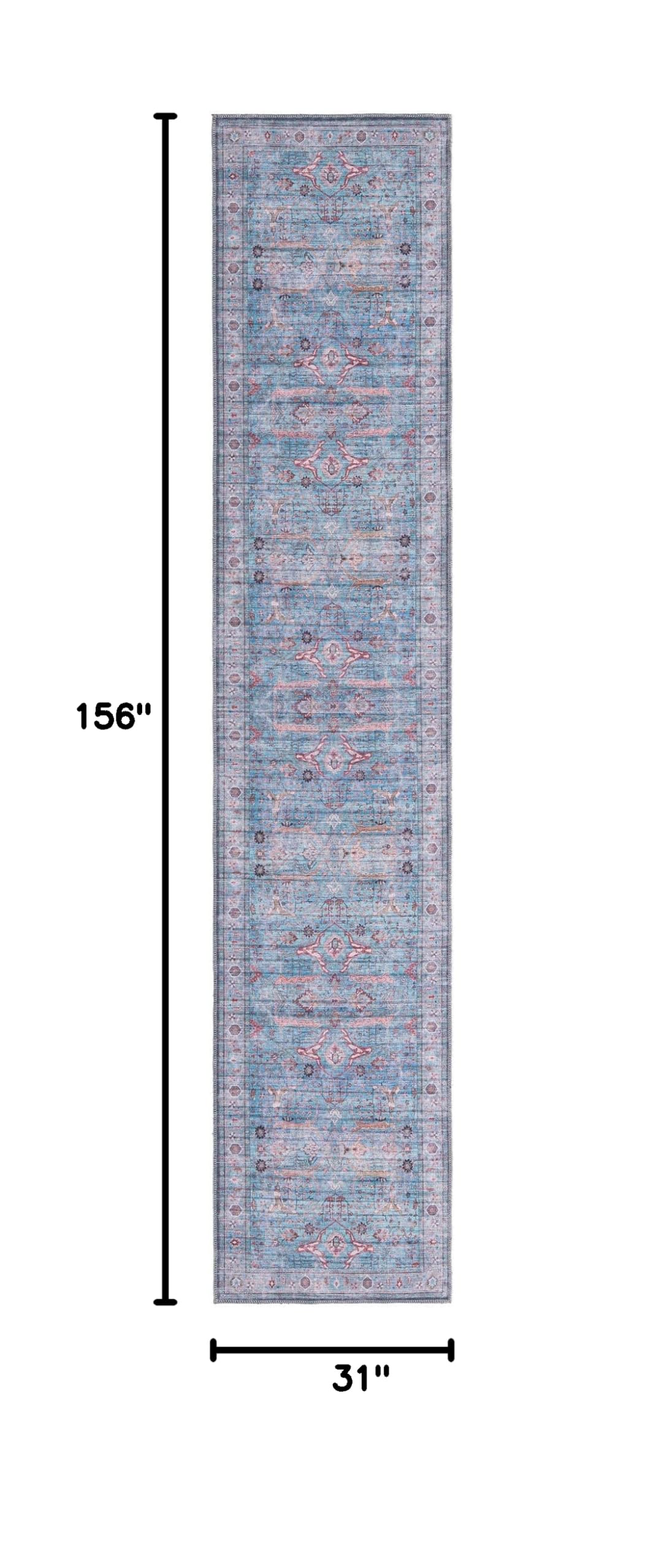 Maahru Collection Washable Runner Rug - 13 Ft Low-Pile Blue Rug for Hallways & Entryways | Durable & Easy-Clean Floor Mat for High Traffic Areas, Living Rooms & Bedrooms