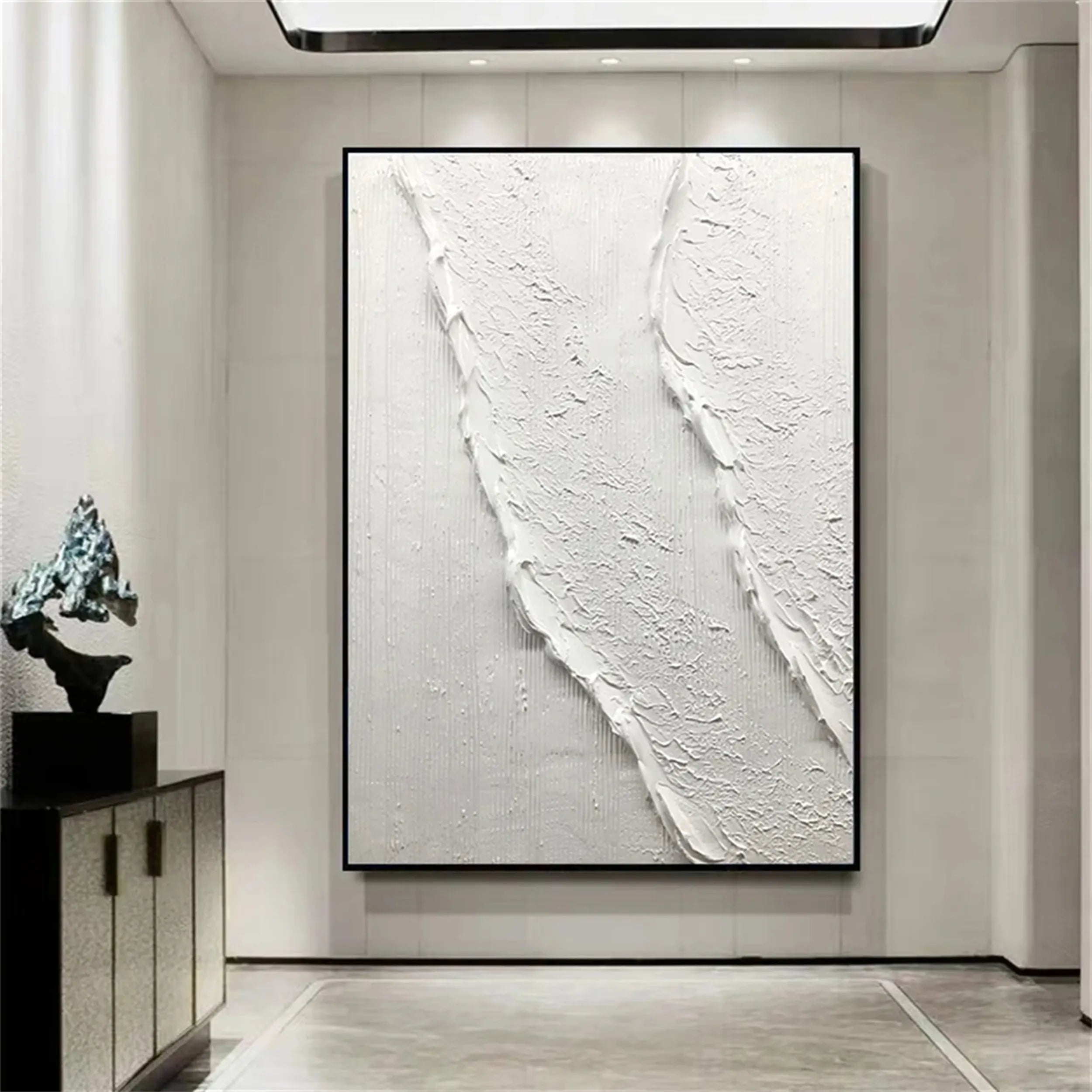 White Minimalist Textured Painting Canvas - Abstract Wall Art Decor for Living Room, Bedroom & Office | Premium Quality #MM179