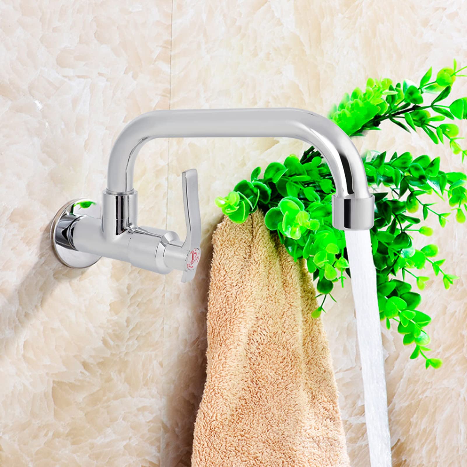 Stainless Steel Wall Mount Kitchen Faucet with Pull Down Sprayer - 9.8 Inch Silver Cold Water Tap for Sink Basin - Perfect for Small Kitchens, RV, Tiny Homes & Outdoor Use