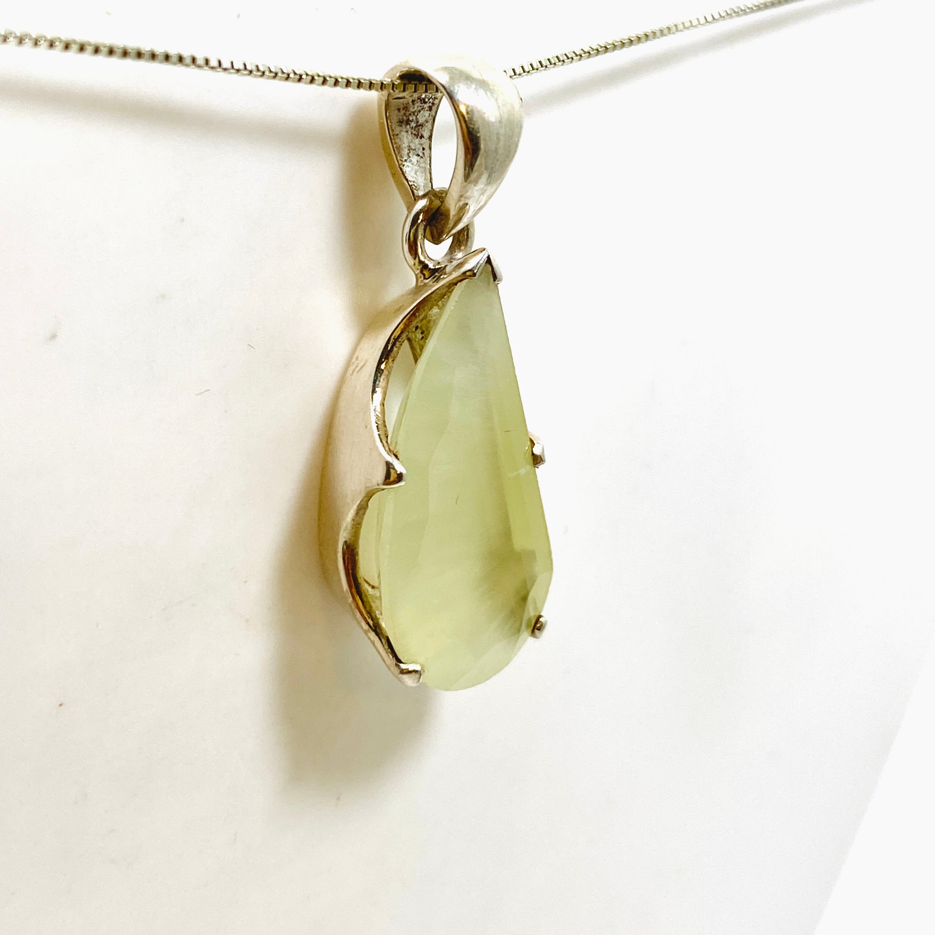 Natural Prehnite Freeform Faceted Pendant Necklace - Handcrafted Gemstone Jewelry PPGJ1020 | Spiritual Healing, Meditation & Boho Fashion Accessory