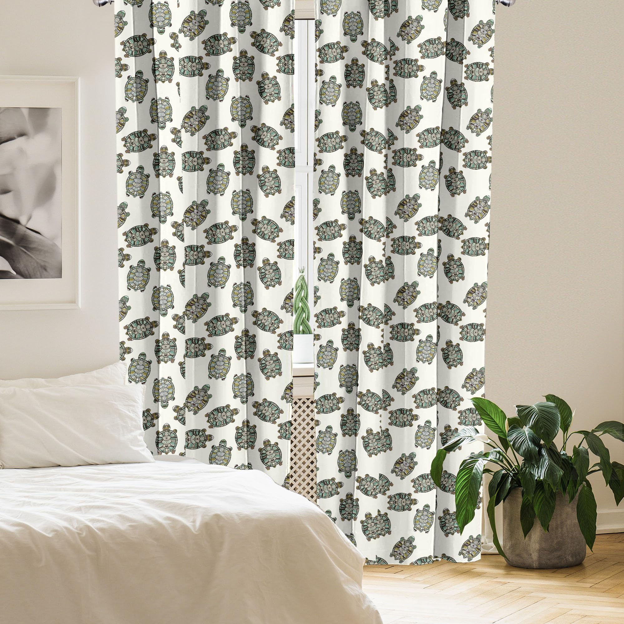 Ambesonne Turtle Window Curtains - Tortoise Pattern with Geometric Designs, Ocean Wildlife Cartoon Print, Lightweight Blackout Drapes 2-Panel Set (28