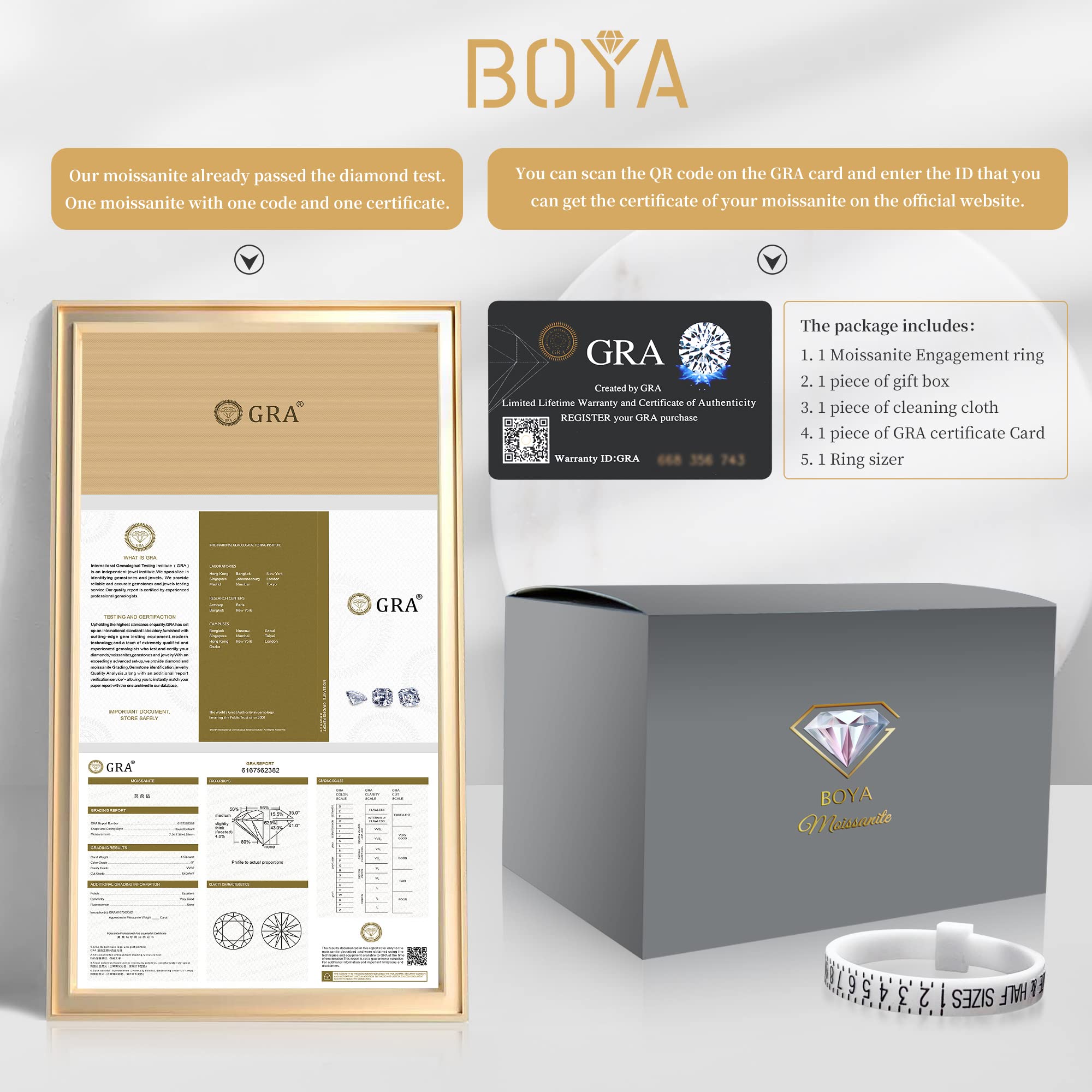 Boya 2.66-3ct Moissanite Engagement Ring for Women, 18K White Gold Plated Three Stone Wedding Ring, D Color VVS1 Clarity Promise Ring - Perfect for Proposals, Anniversaries & Special Occasions