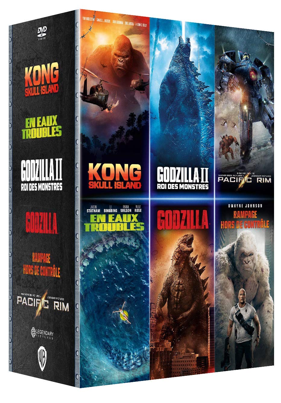 Grand Monsters Collection - 6-DVD Box Set (Kong: Skull Island, The Meg, Godzilla: King of the Monsters, Godzilla, Rampage, Pacific Rim) - Non-USA Format, PAL, Region 2 Import from France - Perfect for Movie Nights & Monster Film Lovers
