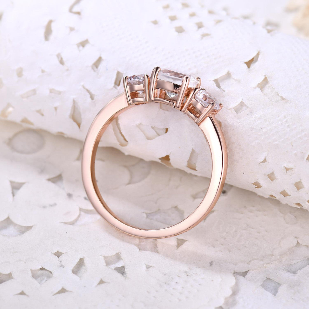14K/18K Gold Moonstone & Moissanite Three Stone Engagement Ring - Elegant Wedding Jewelry for Brides & Proposals