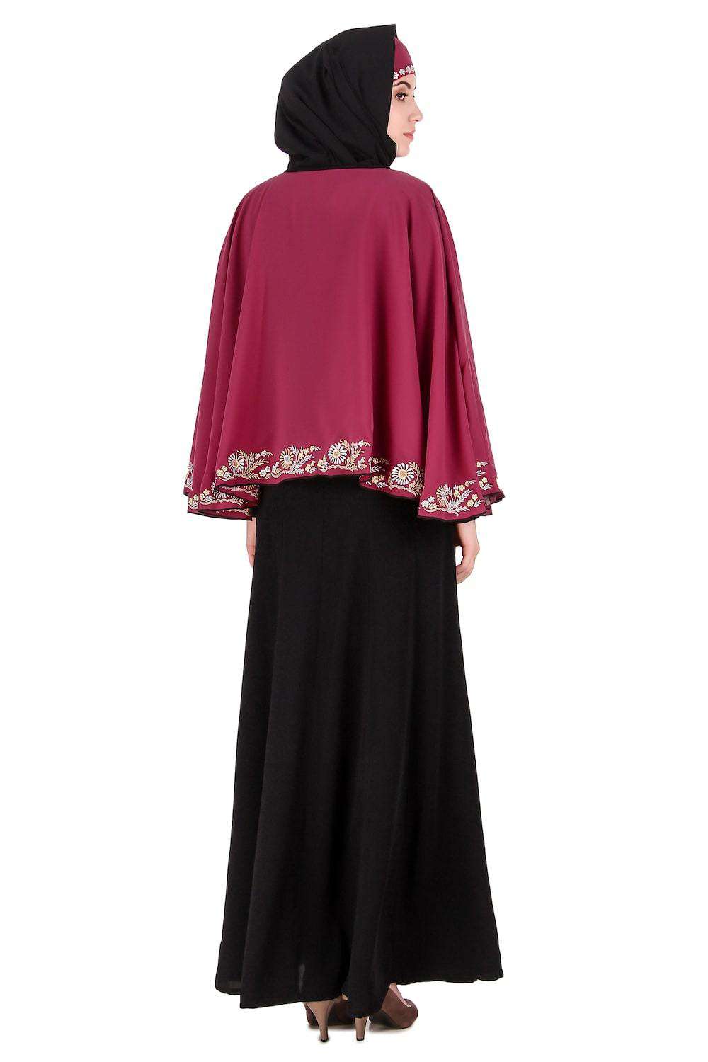 Elegant Black & Rose Pink Semi Circular Cape Abaya for Women - Modest Islamic Prayer Dress, Perfect for Mosque, Eid, and Special Occasions