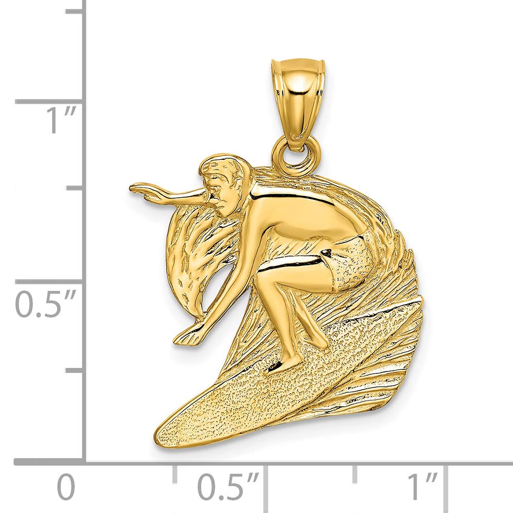 14K Yellow Gold Surfer Wave Charm - Handcrafted Engraved Jewelry for Beach Lovers | Perfect for Necklaces, Bracelets & Gifts