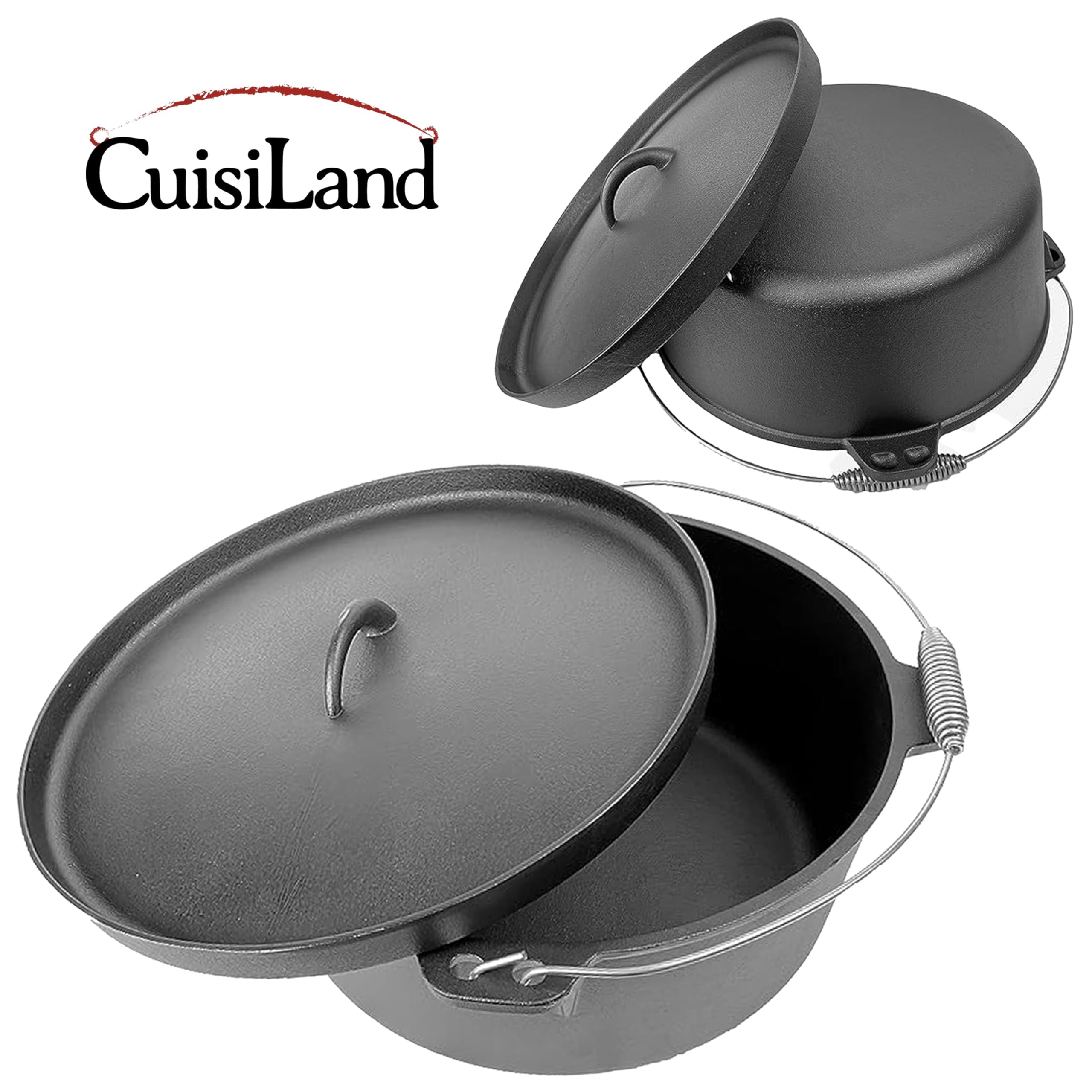 Premium 12 Quart Cast Iron Dutch Oven with Tight-Fitting Lid - 14 Inch Diameter - Perfect for Braising, Stewing & Baking - Ideal for Camping, Outdoor Cooking & Family Meals