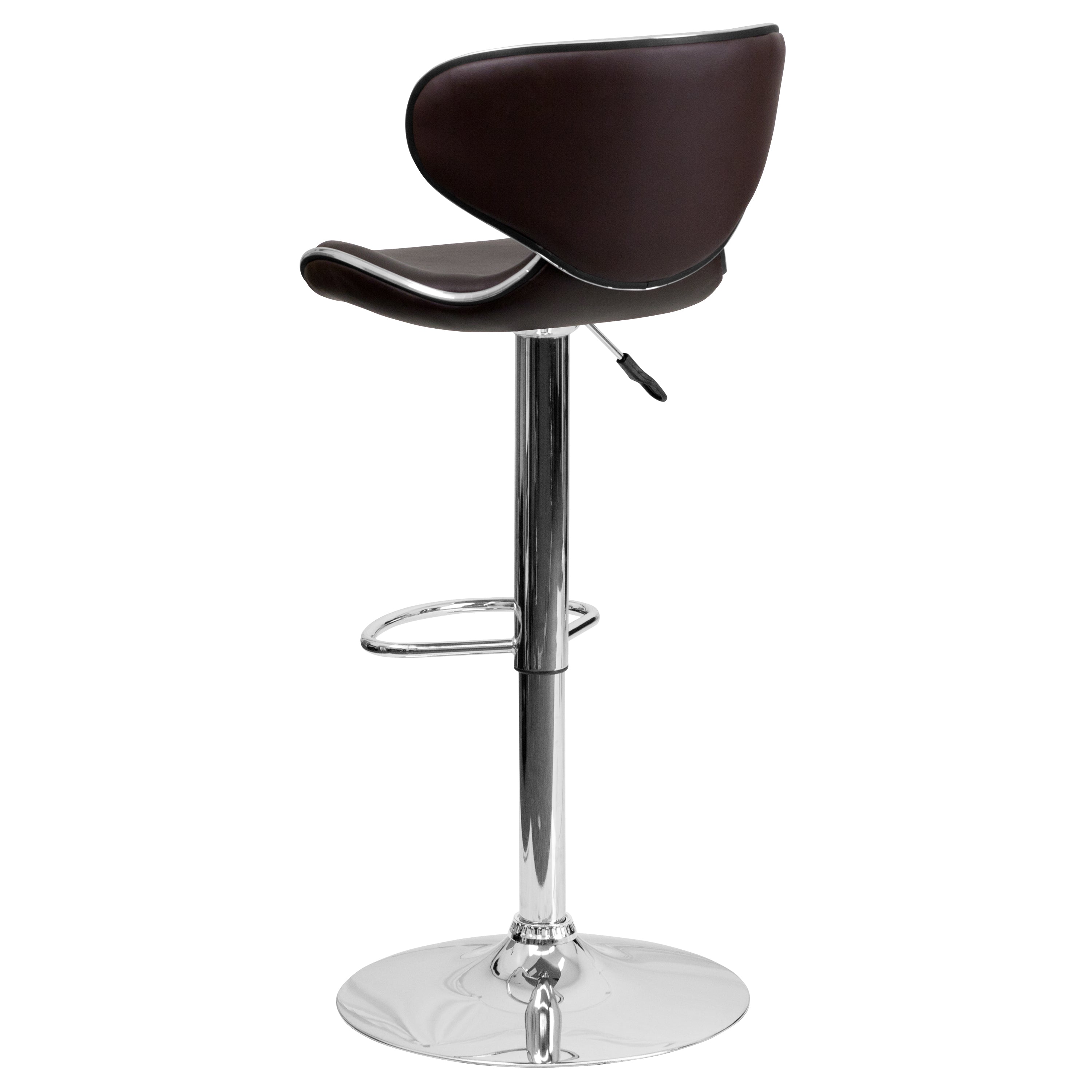 Devin Contemporary Adjustable Height Barstool - Black Vinyl Upholstery, Chrome Base - Modern Kitchen Island & Home Bar Stool for Dining & Entertaining