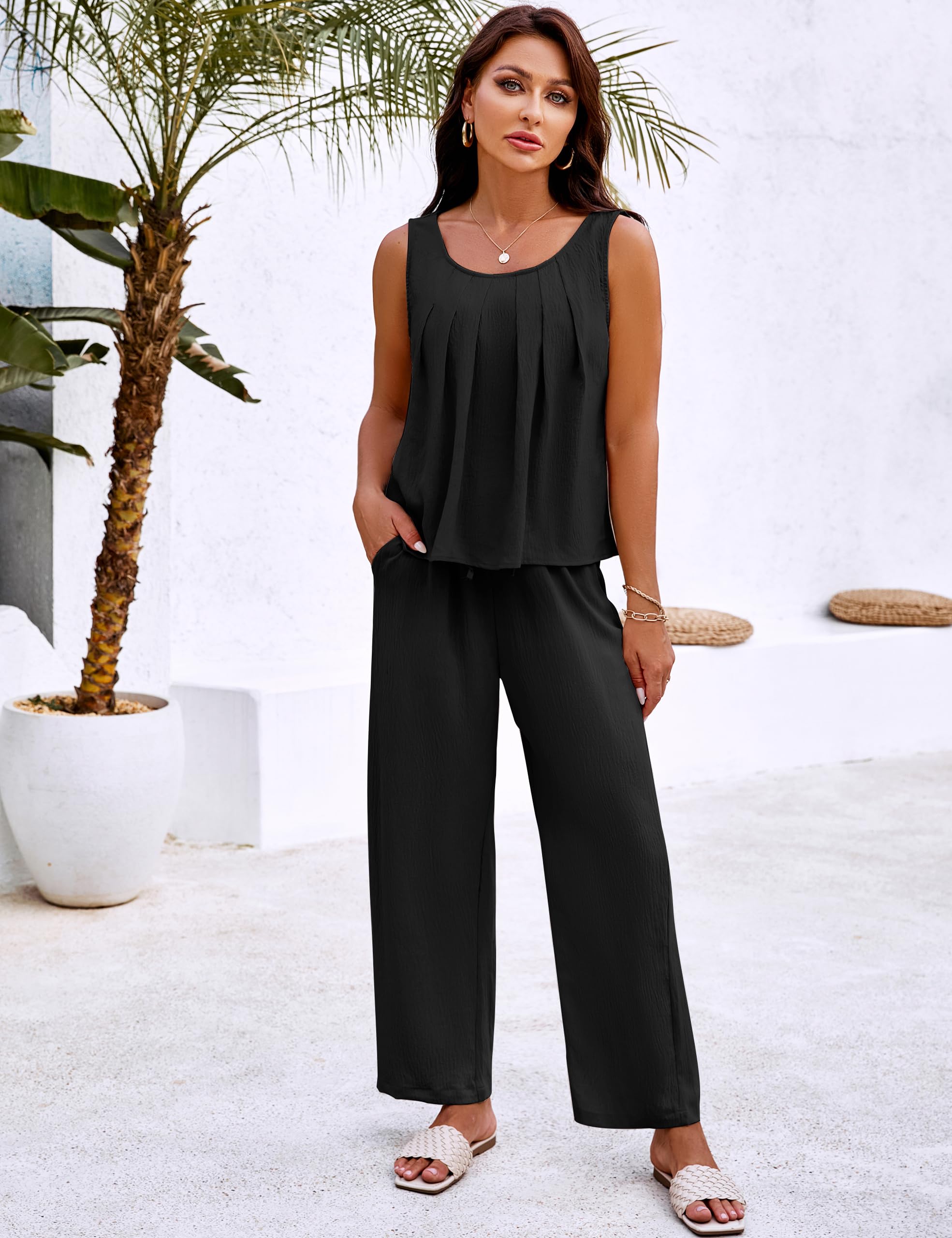 Women's Linen Two-Piece Lounge Set - Blooming Jelly Matching Outfits with Pants | Holiday, Vacation & Casual Wear