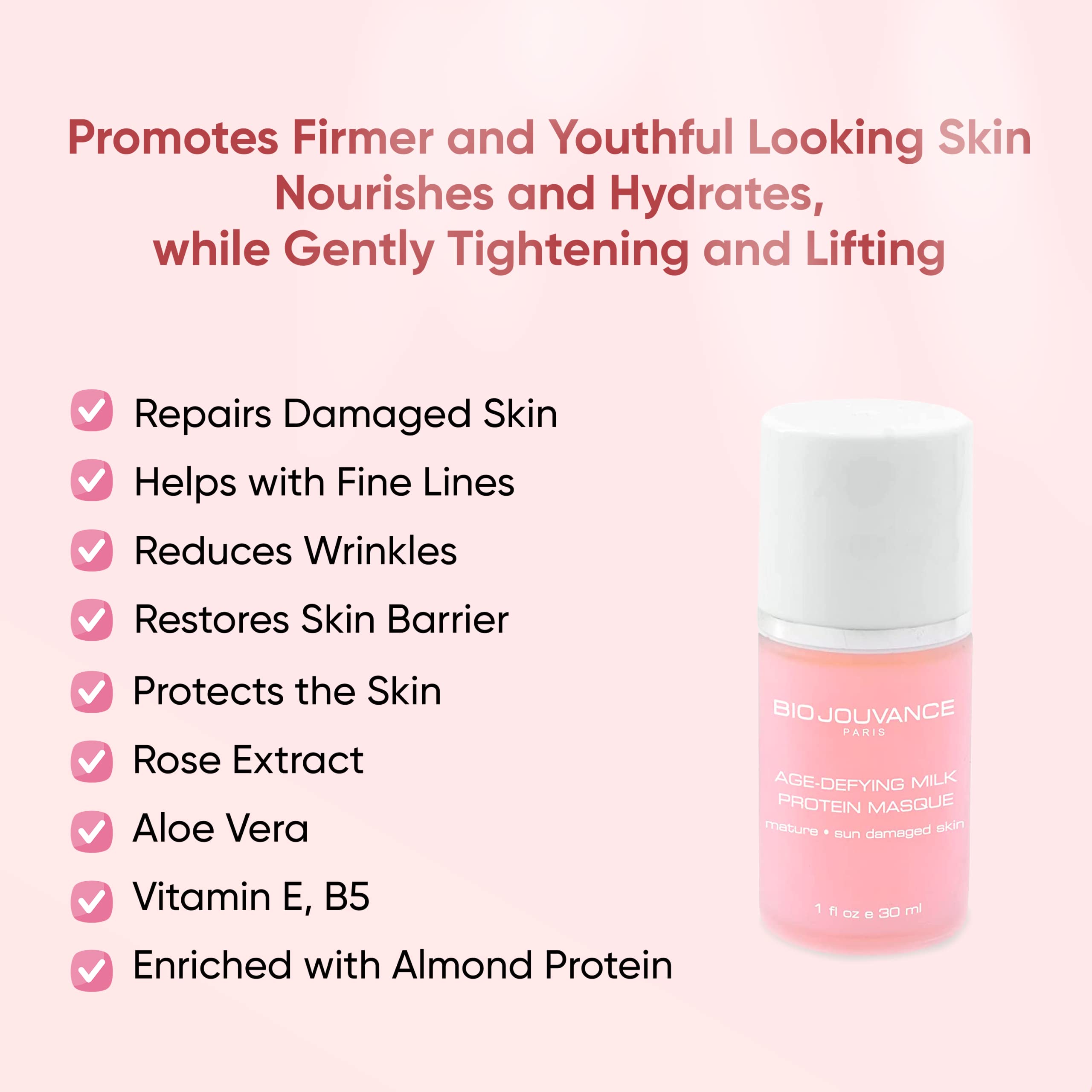 Bio Jouvance Anti-Aging Milk Protein Face Mask - 1 oz / 30ml Hydrating & Firming Skin Care Treatment for Wrinkles & Fine Lines | Perfect for Night Routine & Spa Days