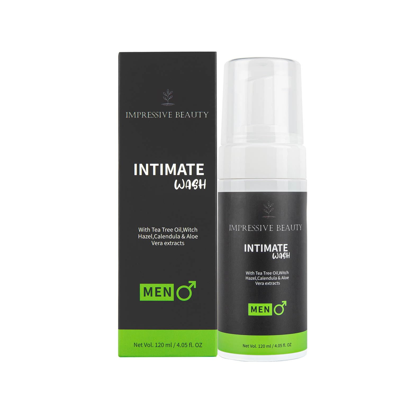 Natural Organic Tea Tree Oil Intimate Wash for Men - pH Balanced Foaming Cleanser | Eliminates Sweat, Odor, Itching & Irritation | 4.05 fl oz | Ideal for Post-Workout, Travel & Daily Hygiene Care