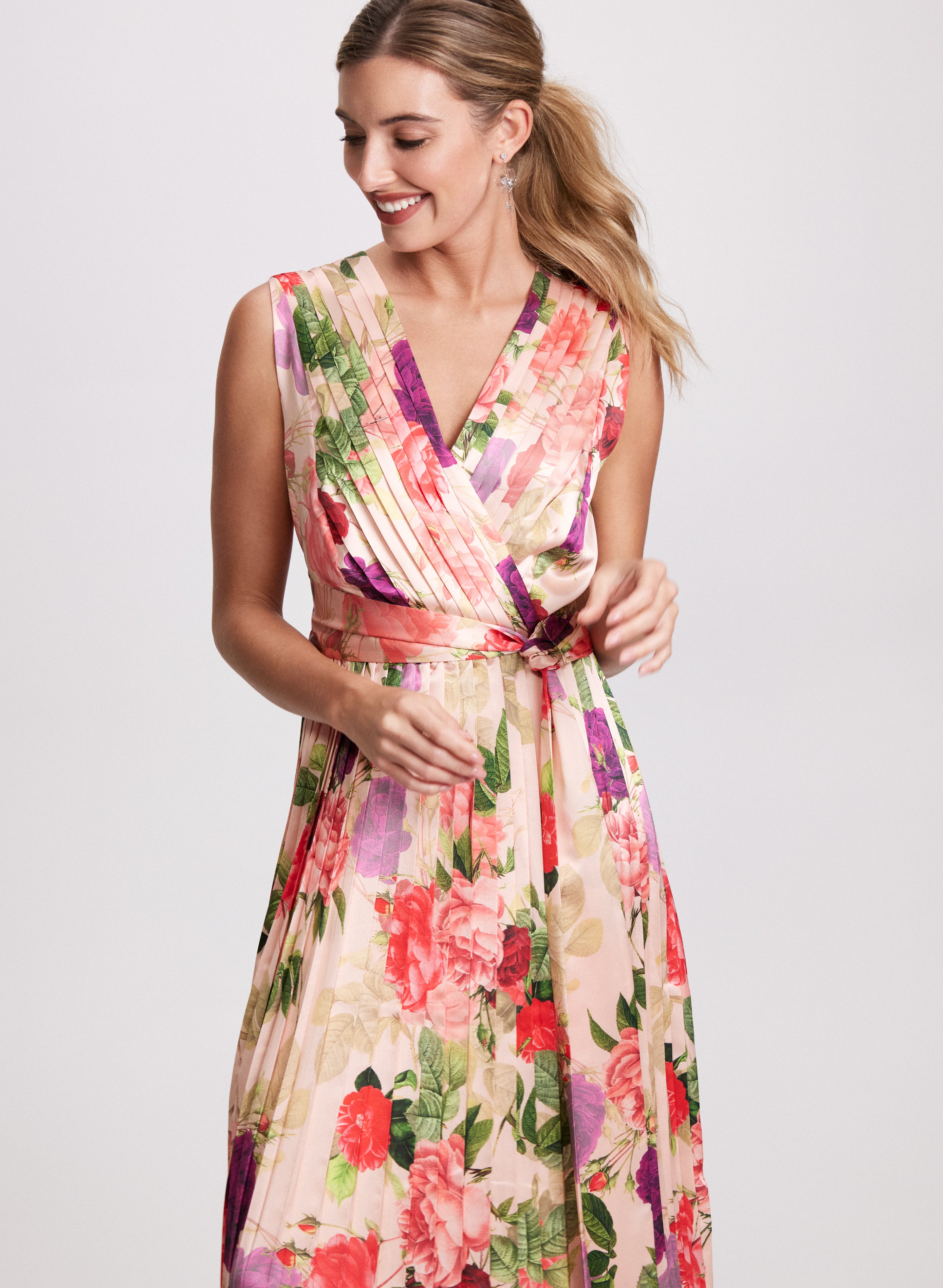 Elegant Floral Satin Dress for Women - Summer Party, Wedding Guest, Cocktail & Evening Occasions