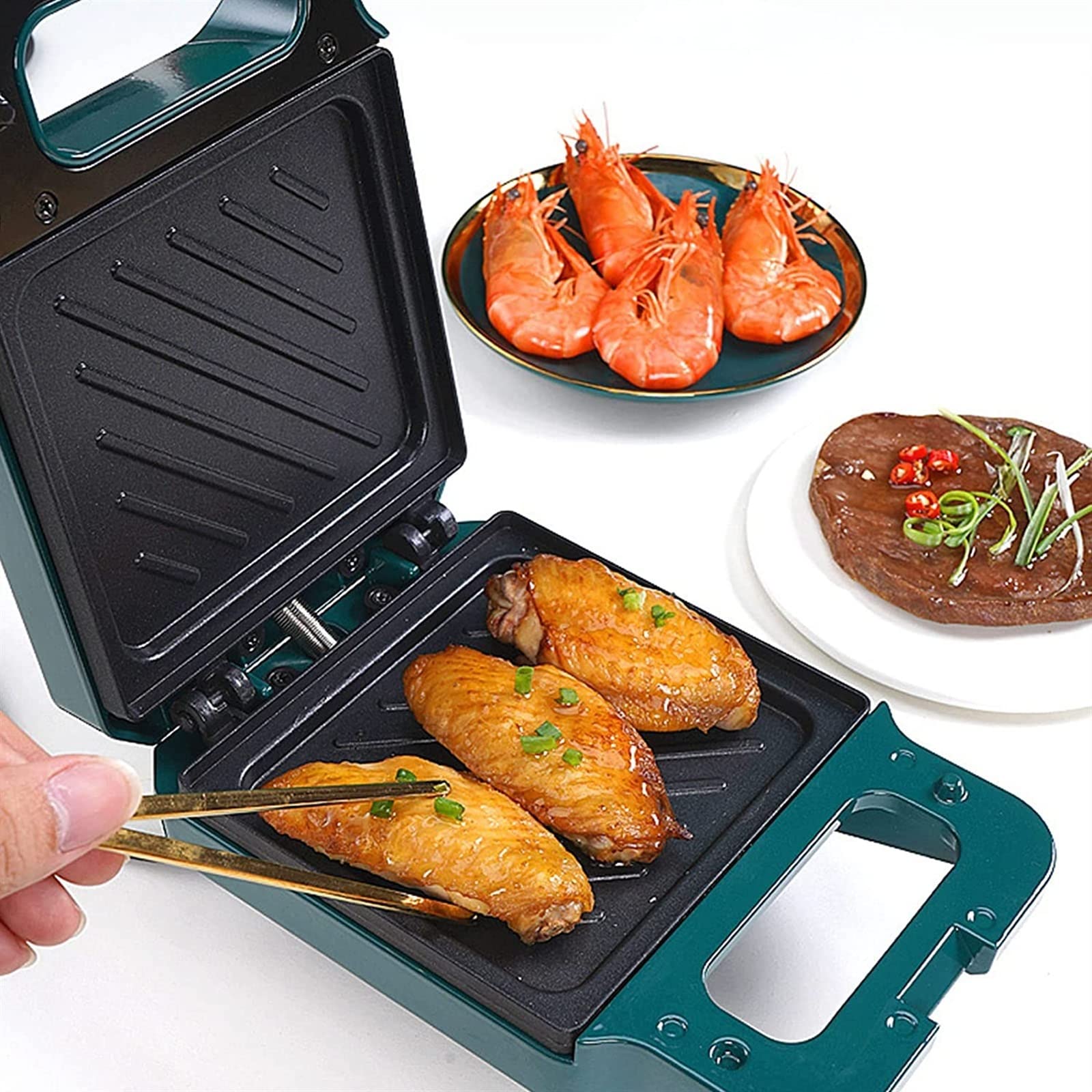 Non-Stick Electric Indoor Grill & Sandwich Maker - Versatile Panini Press, Toaster & Grill with Cool-Touch Handle for Home & Office Use - Perfect for Breakfast, Lunch & Quick Meals (Green)
