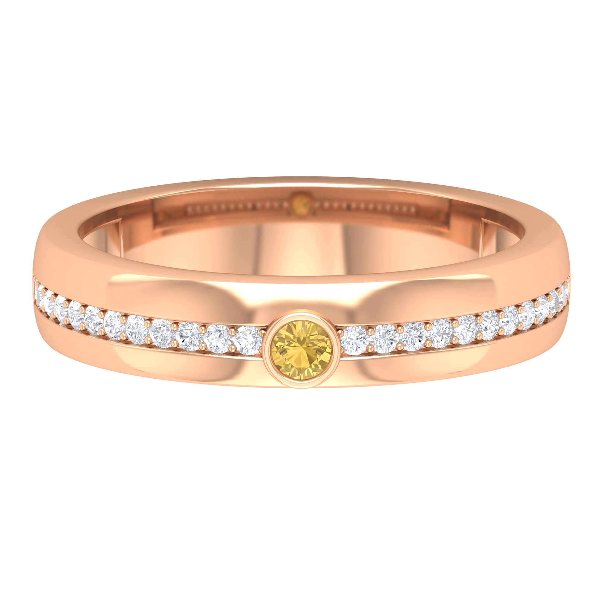14K Solid Gold Citrine Band Ring for Women - November Birthstone Ring with Diamond Accent | Elegant Yellow Citrine Gold Ring for Everyday Wear, Gift Giving & Special Occasions