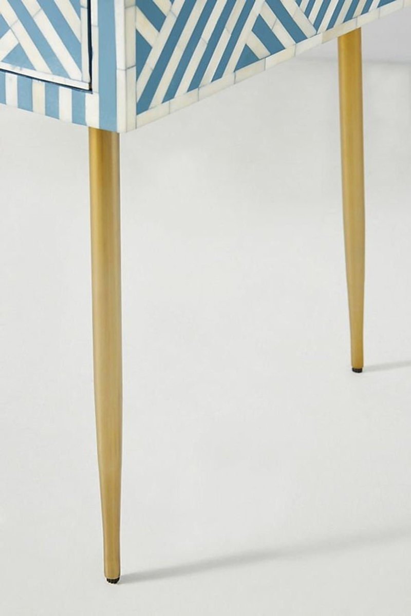Handmade Sky Blue Bone Inlay Writing Desk with 2 Drawers - Elegant Home Office Furniture for Study & Workspace Decor
