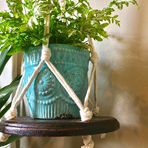 Handmade Macrame Plant Hanger Shelf - Boho Wooden Hanging Table for Indoor Plants - Wall Decor for Living Room, Bedroom & Balcony - Perfect for Small Space Decor & Boho Home Style