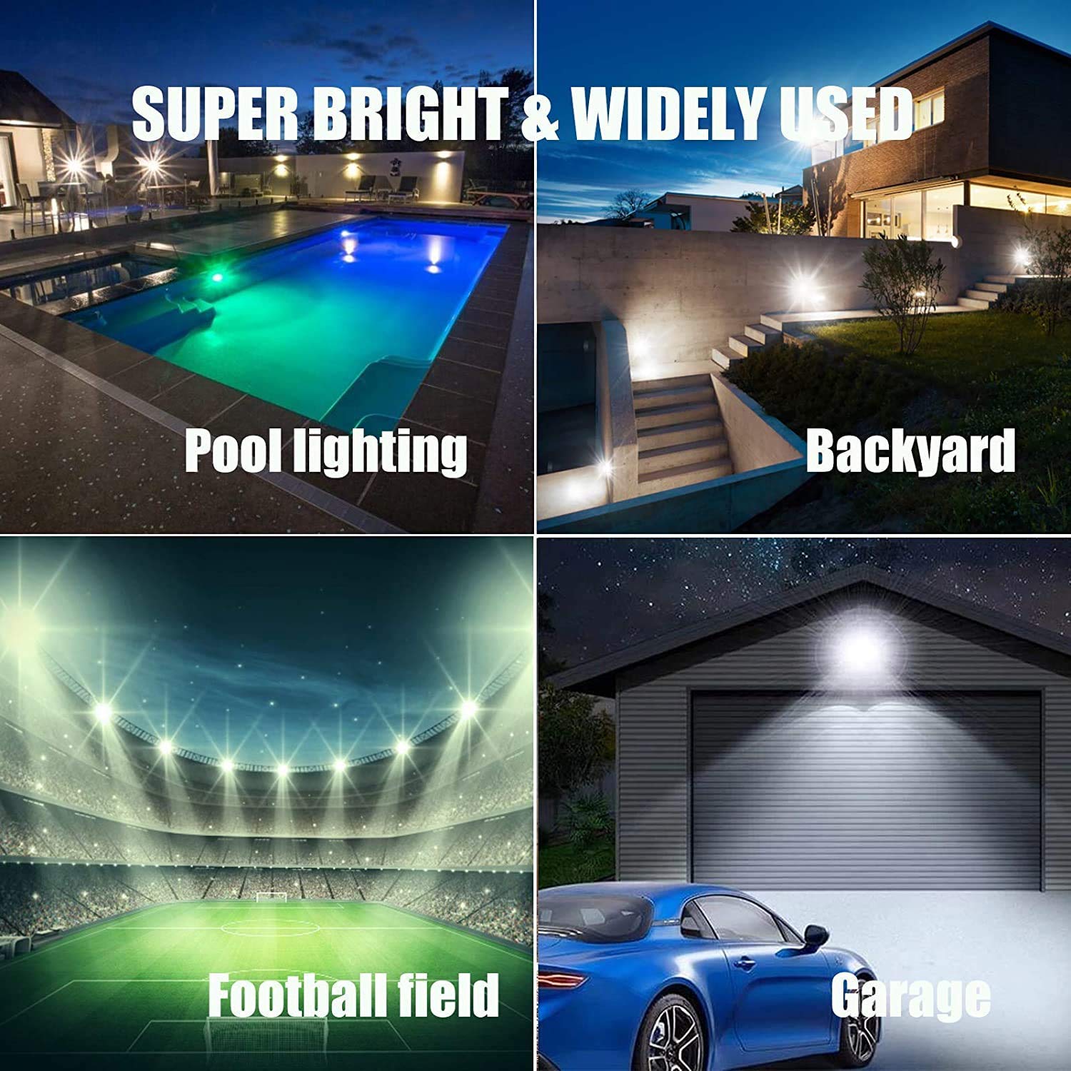 OHLUX 6000LM LED Flood Lights Outdoor, 60W Super Bright Security Lights - IP66 Waterproof, Black (4 Pack) - Perfect for Garden, Patio, Playground & Basketball Court Lighting