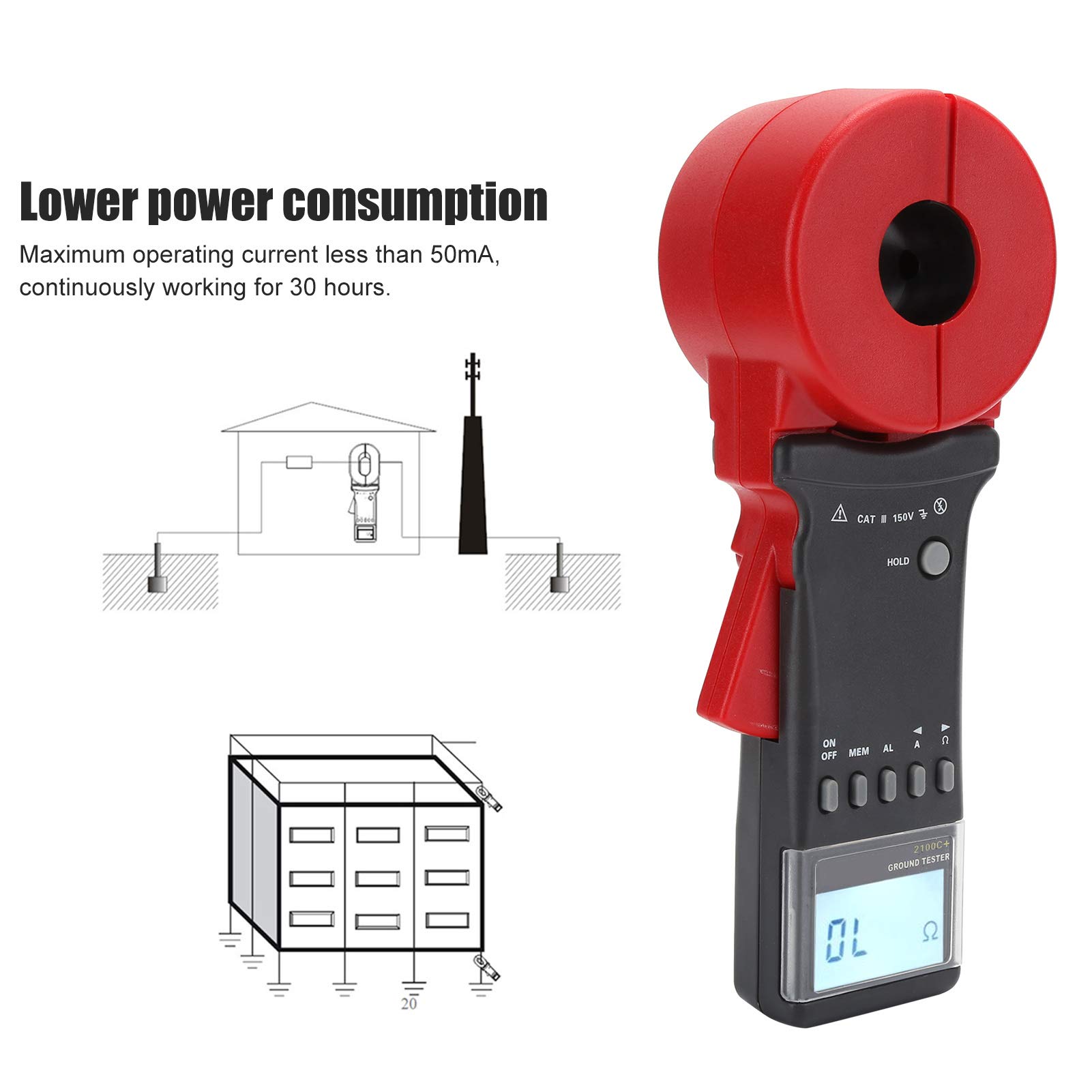 ETCR2100C Digital Ground Resistance Meter 0.011200Ω Earth Tester - Professional Electrical Testing Equipment for Power Systems, Oil Fields, Construction & Industrial Applications | Perfect for Electricians, Engineers & Maintenance Technicians