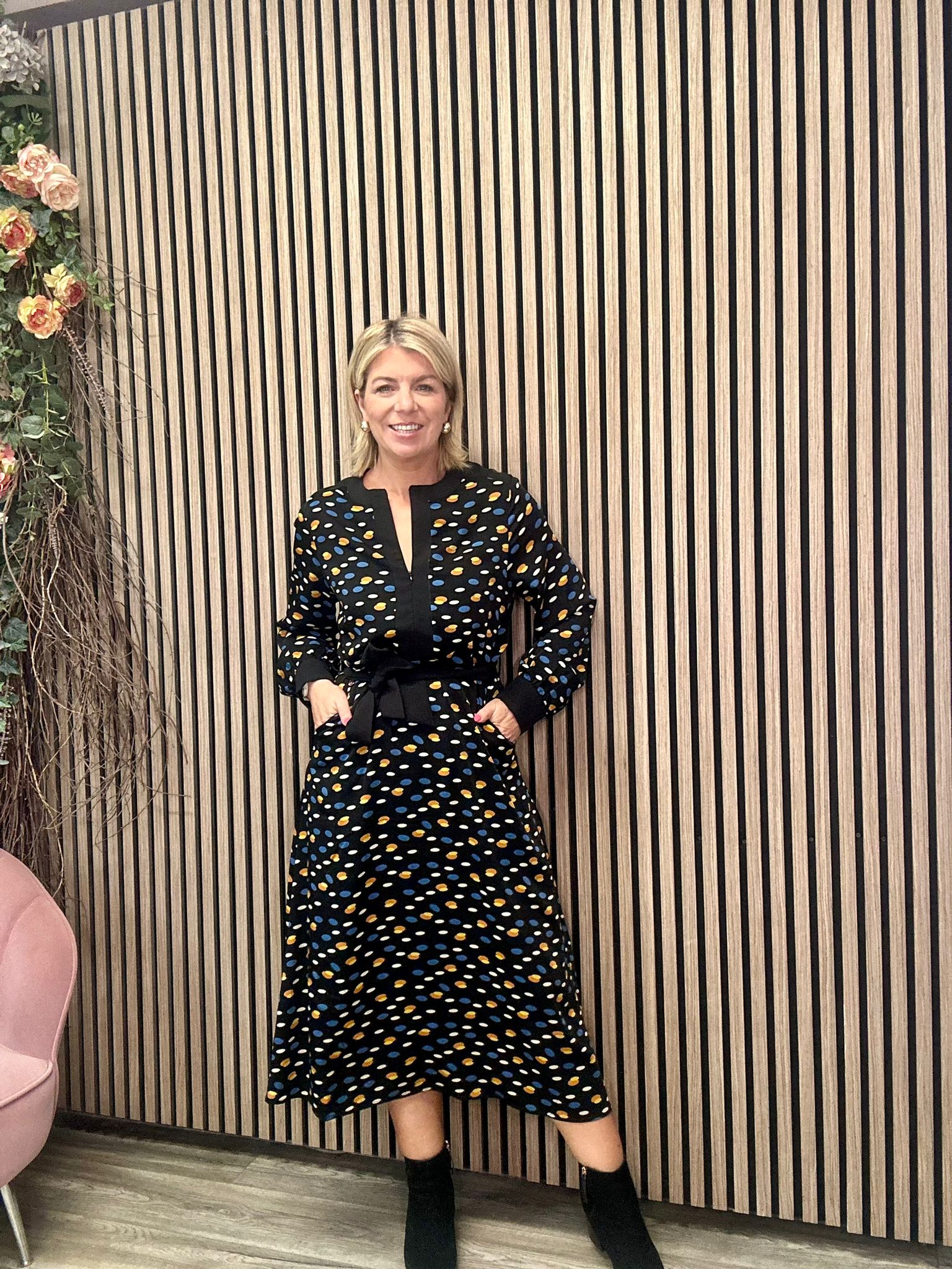 Erin Midi Dress - Elegant Black Flowy Dress for Women | Perfect for Office, Date Night & Special Occasions