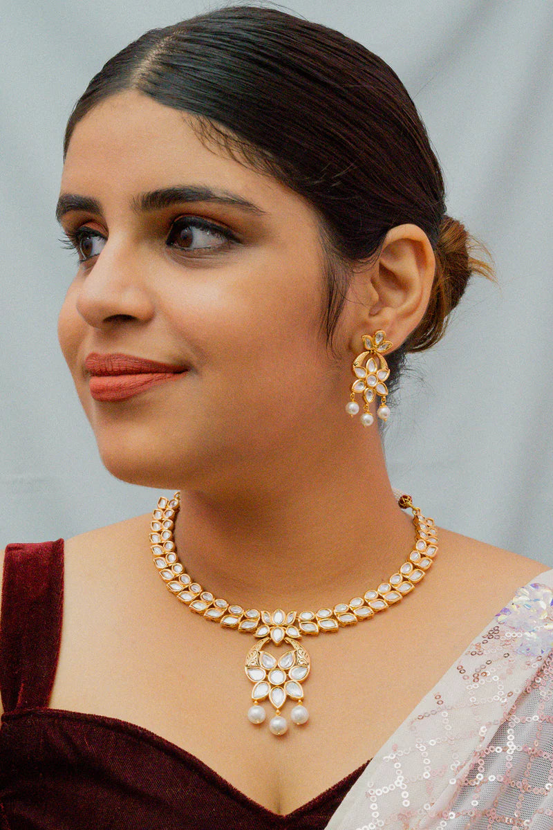 Elegant Gold Plated Royal Kundan Necklace & Earrings Set (D886) - Perfect for Weddings, Parties & Special Occasions