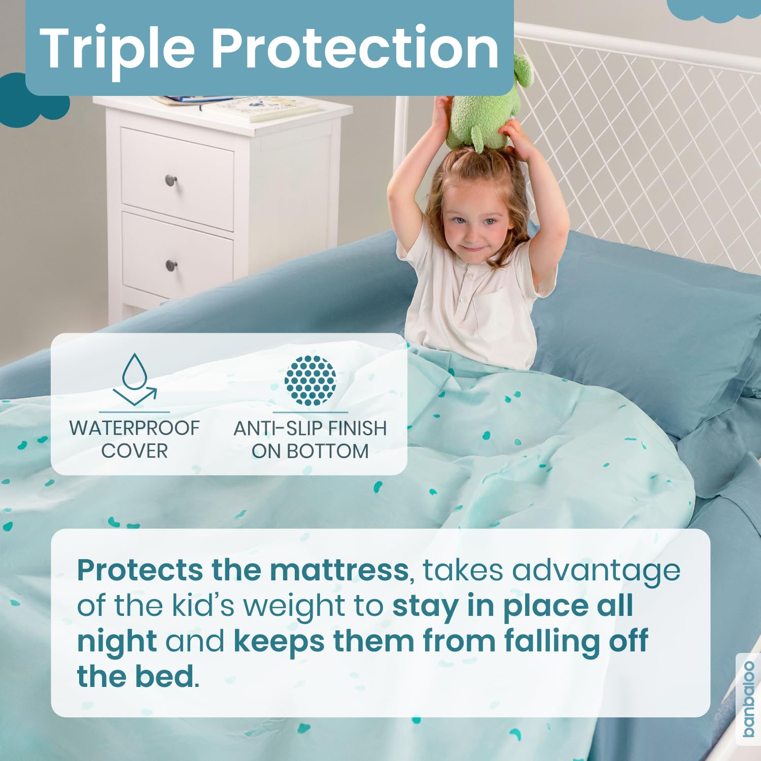 BANBALOO Toddler Bed Bumper - XL Foam Barrier with Mattress Cover for Queen/King/Twin Beds | Safe & Easy Setup for Kids' Room