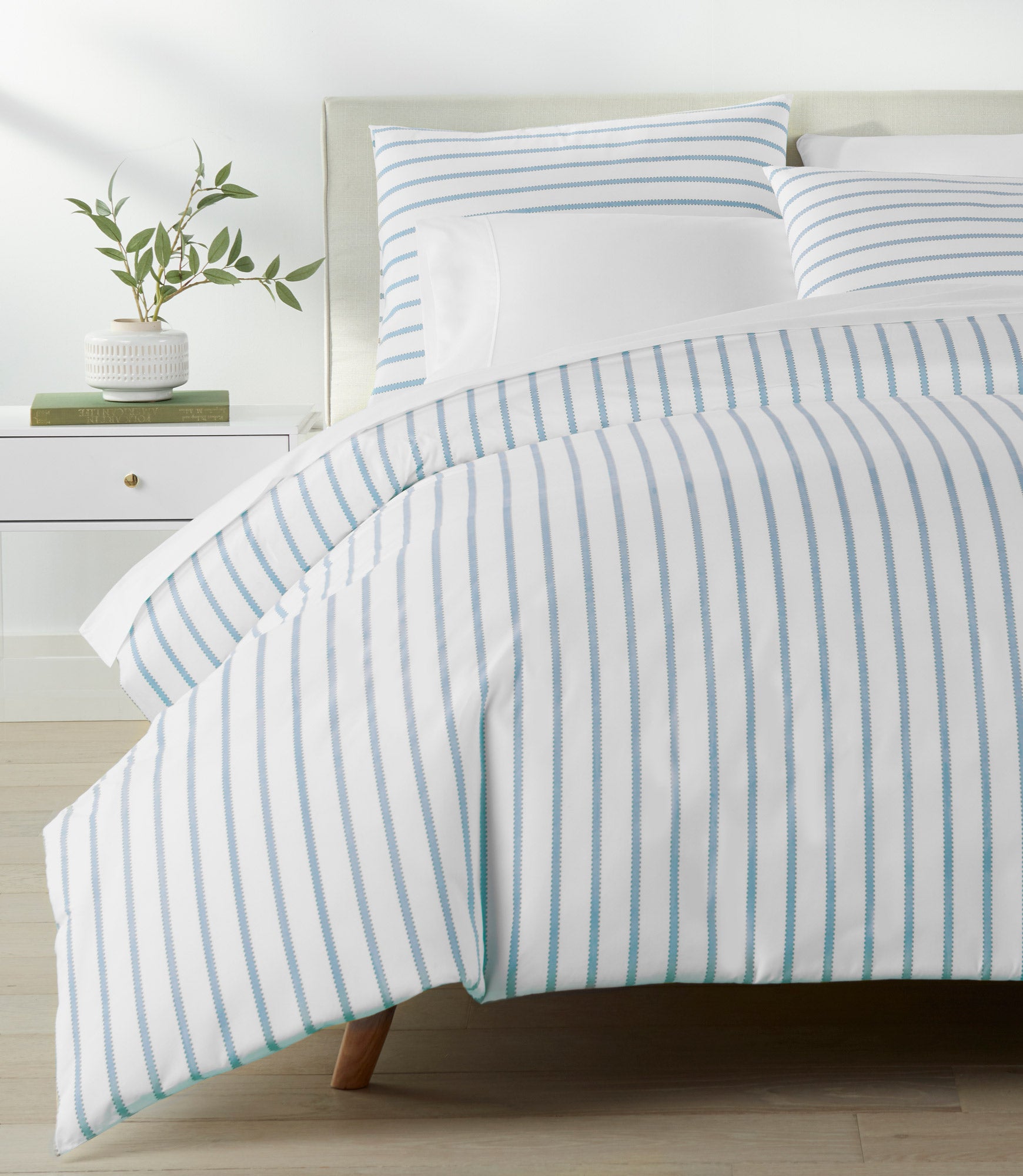 Premium Ribbon Stripe Percale Duvet Cover Set - Soft 100% Cotton Bedding for Queen/King Size - Breathable & Wrinkle-Resistant - Perfect for Modern Bedrooms & Guest Rooms