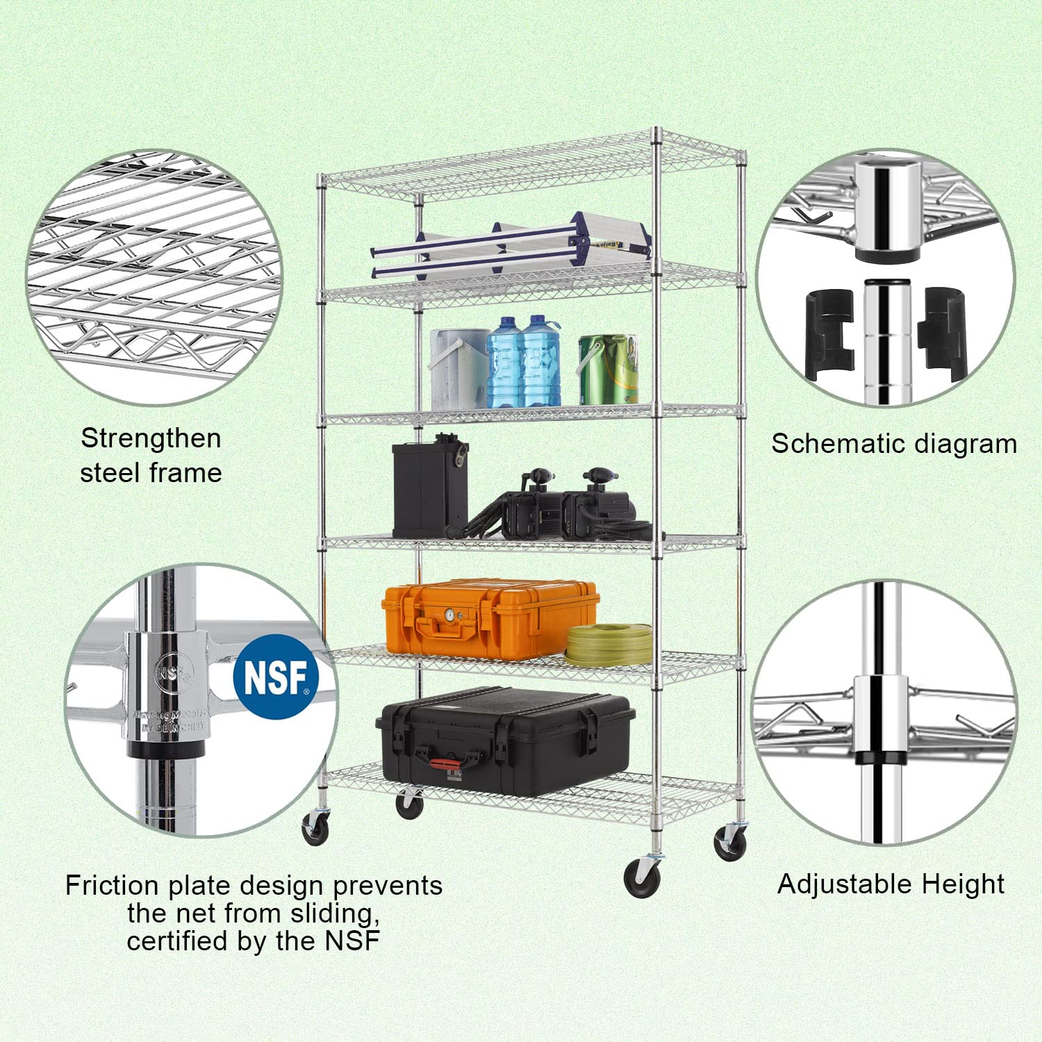 6-Tier Heavy Duty Steel Wire Shelving Unit - 18