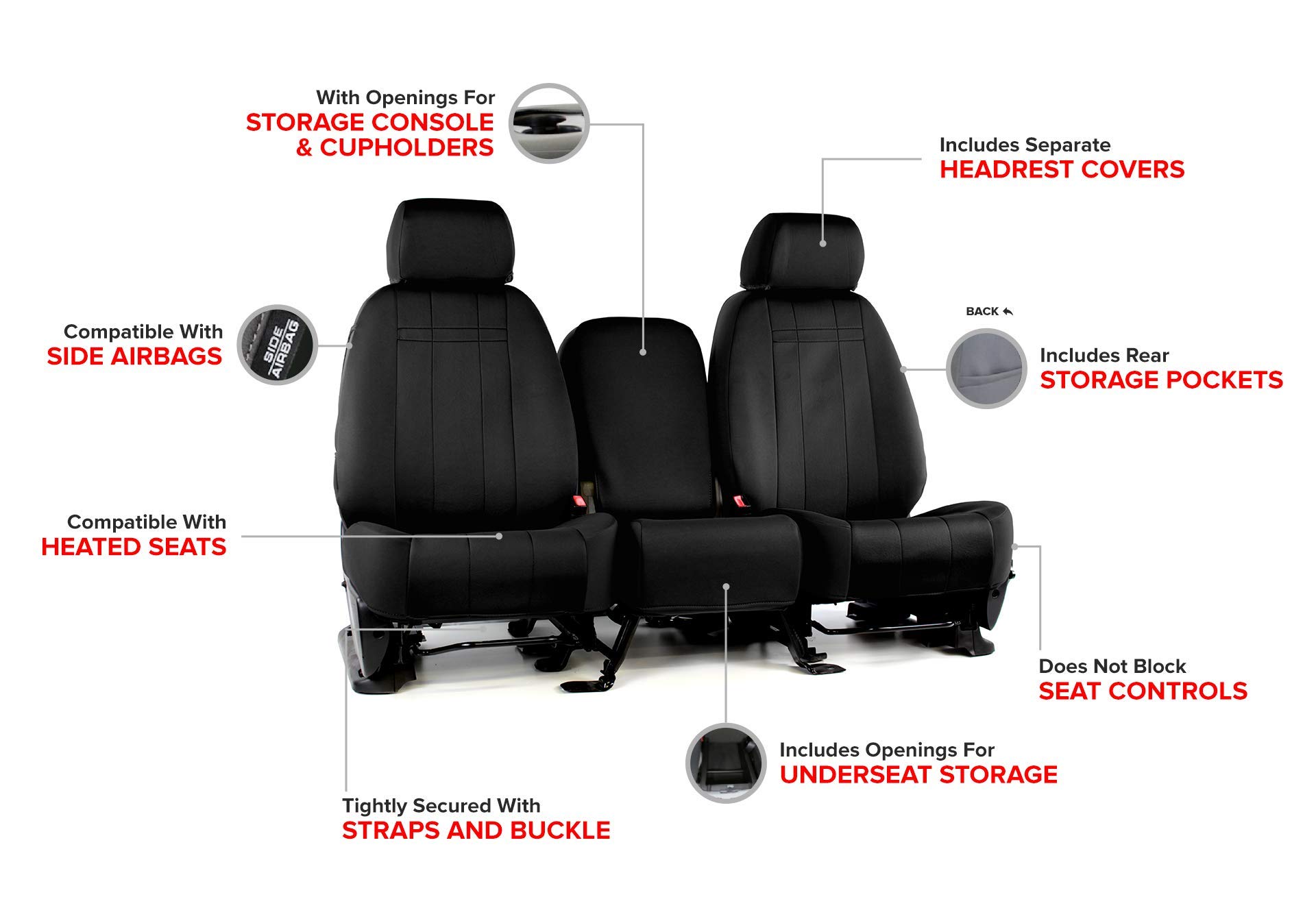 Custom Neoprene Seat Covers for GMC Sierra 1500 (2019) - Black 40/20/40 Bench with Console Opening | Durable, Water-Resistant & Perfect for Work Trucks, Off-Roading & Daily Commutes