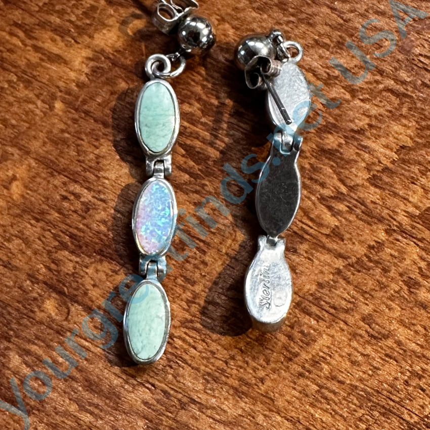Sterling Silver Mint Turquoise & Opal Stud Earrings for Women – Handmade Dainty Pierced Post Jewelry for Everyday Wear & Special Occasions
