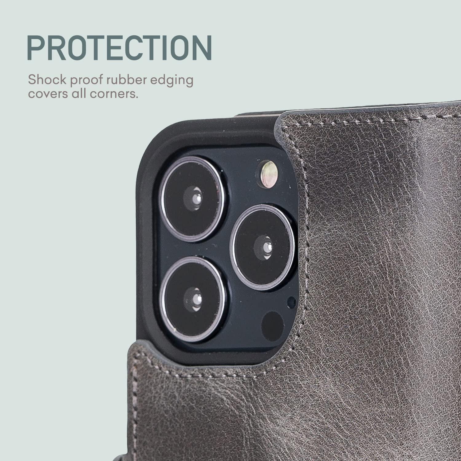 Bayelon Premium Full Grain Leather Wallet Case for iPhone 13 Pro Max - Magnetic Flip Cover with Card Slots, Kickstand & RFID Protection | Slim Protective Phone Case with ID Holder | Perfect for Business, Travel & Daily Use (Smoked Black)