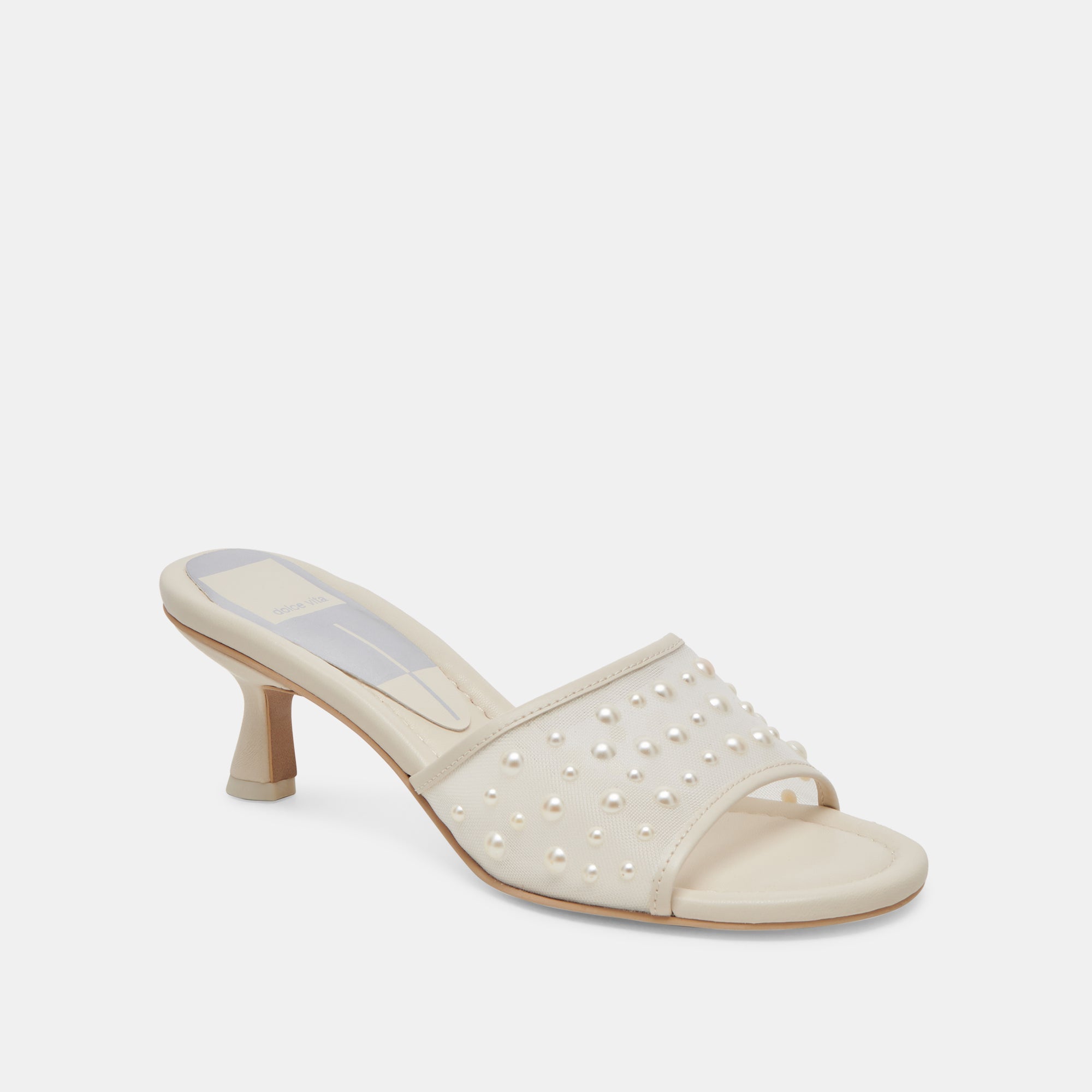 MEEZA PEARL HEELS IVORY MESH - Elegant Women's High Heels for Weddings, Parties & Special Occasions | Comfortable & Stylish Dress Shoes for Evening Events