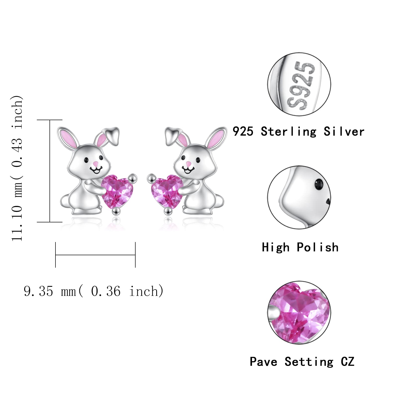925 Sterling Silver Animal Stud Earrings for Women - Cow, Panda, Bunny - Hypoallergenic Jewelry Gifts for Daily Wear & Special Occasions