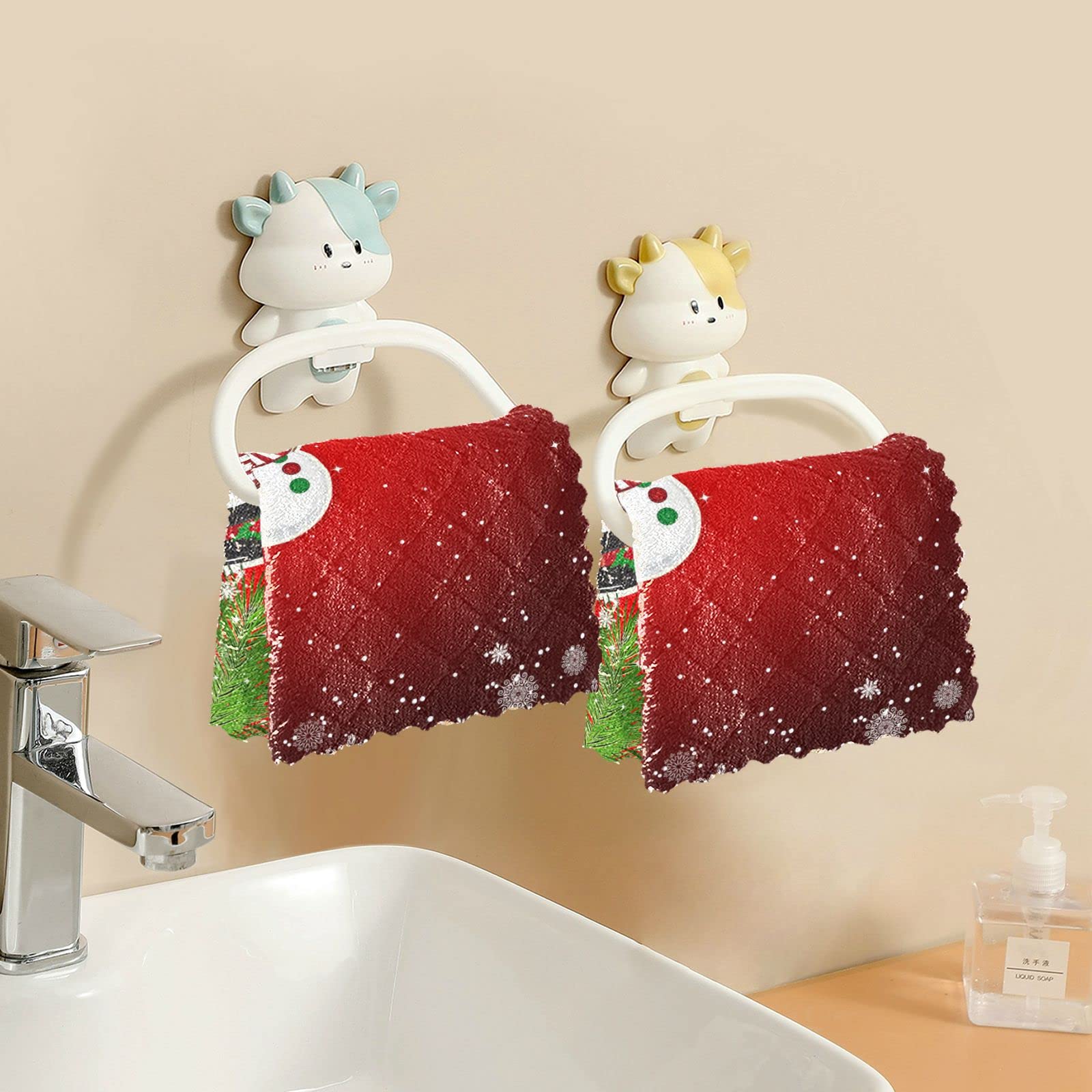 SUABO 6 Pack Christmas Kitchen Towels - Snowman Dish Cloths for Holiday Cleaning & Decor
