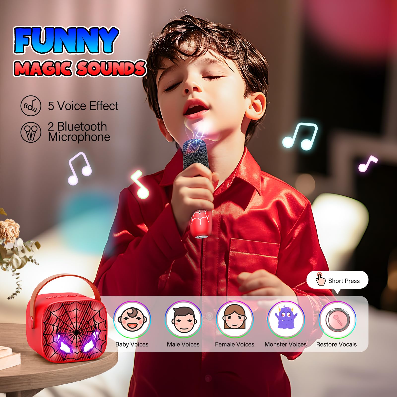 Portable Bluetooth Karaoke Machine with 2 Mics - Kids Gift for Birthday & Parties
