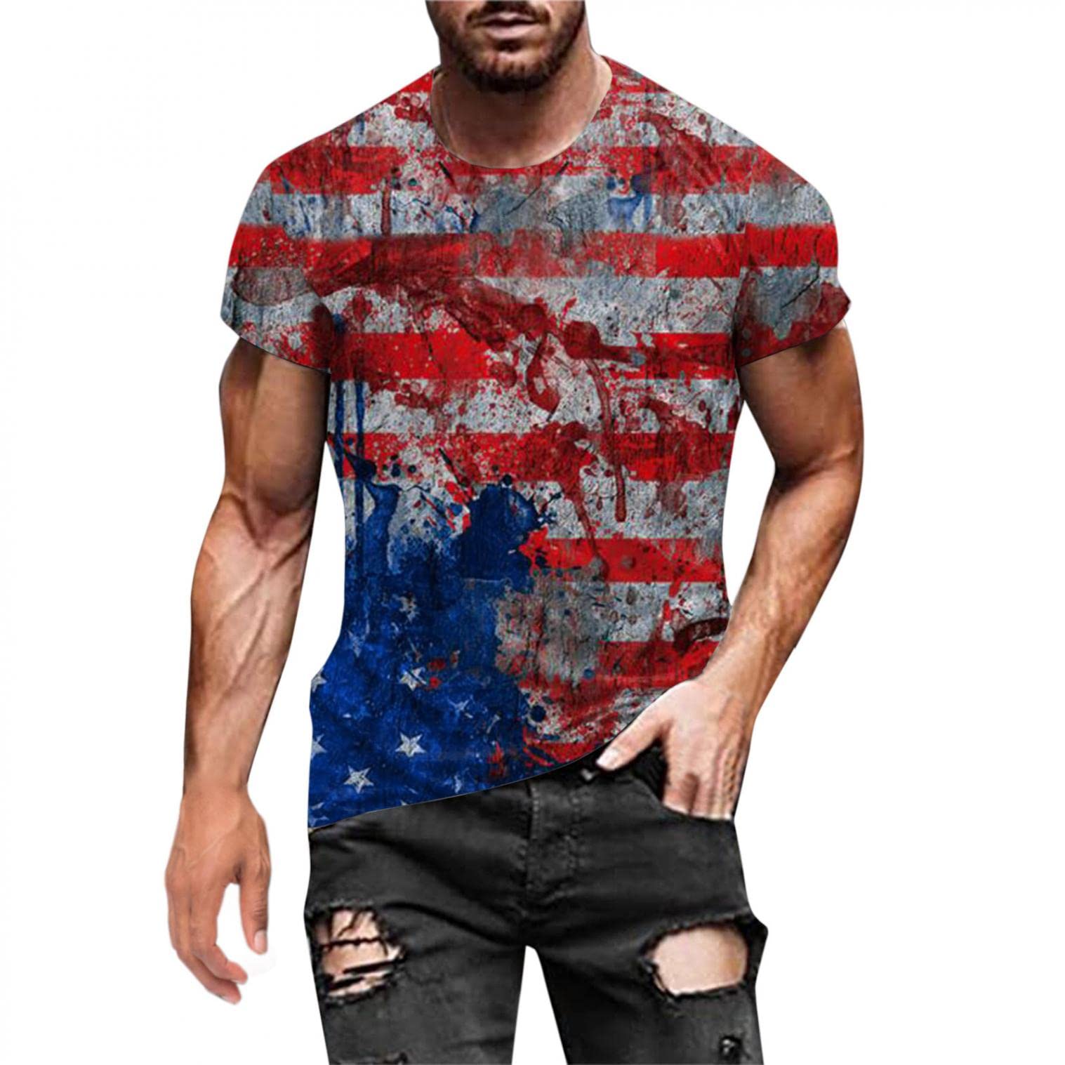 Stars and Stripes Vintage USA Flag T-Shirt for Men - Patriotic 4th of July Graphic Tee - Comfortable Summer Casual Shirt in Gray - Perfect for Independence Day Celebrations, BBQ Parties & Everyday Wear
