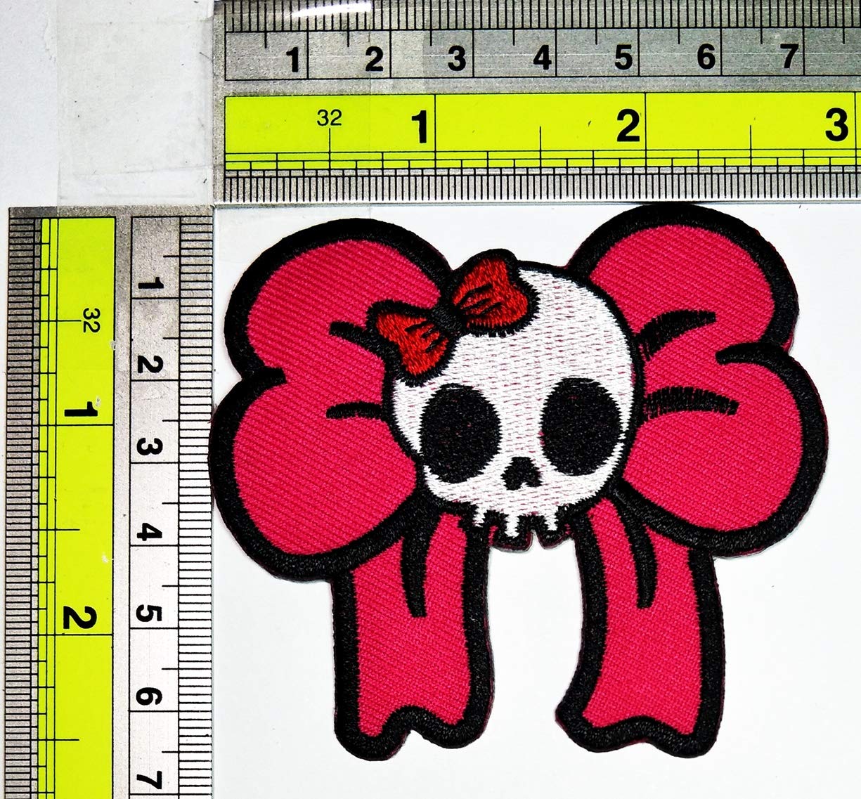 Cute Baby Skull with Pink Bow Tie - Embroidered Iron On Patches for Kids (12 Pack) - DIY Fabric Patches for Jackets, Jeans, Backpacks & Motorcycle Gear