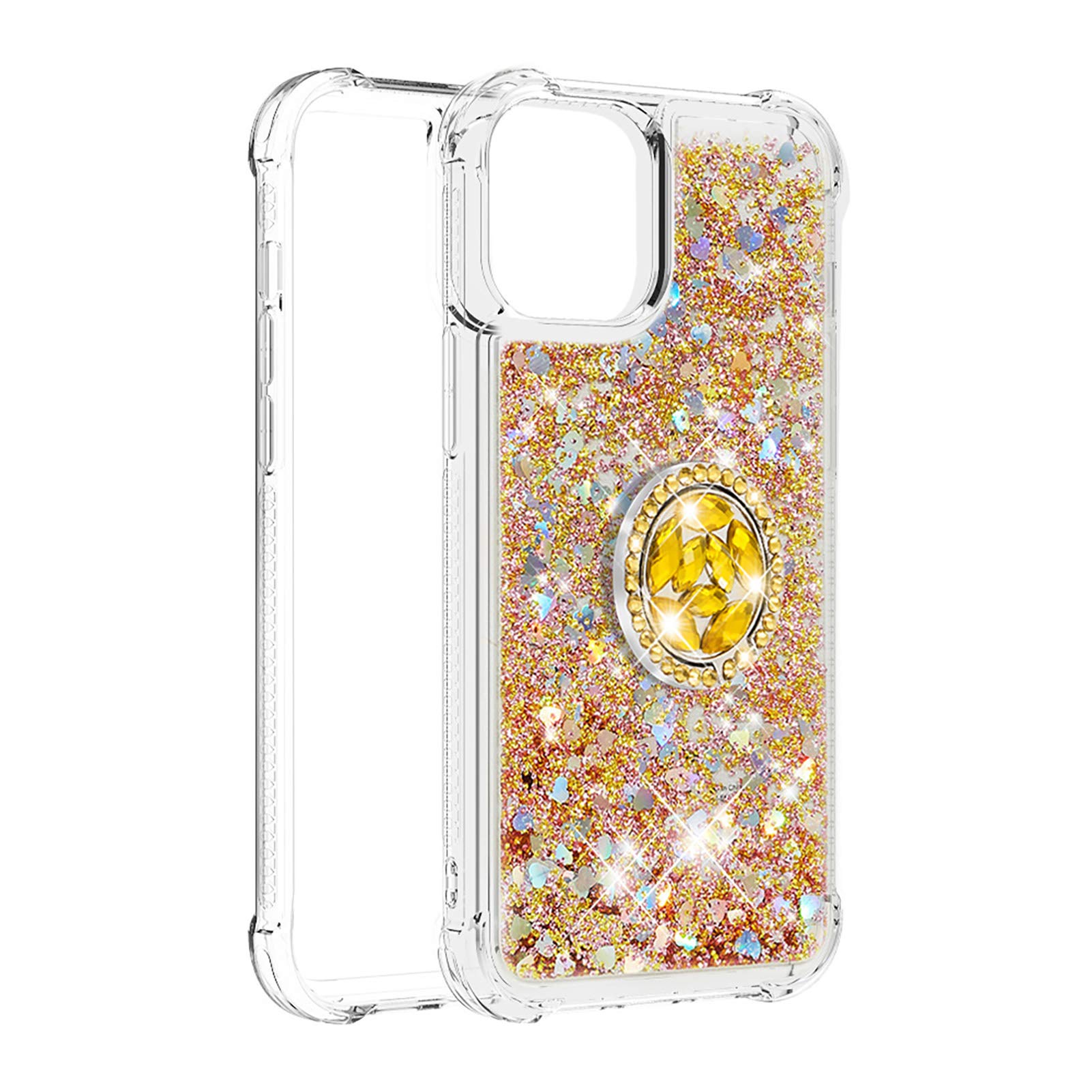 CCSmall Clear Quicksand Glitter Liquid Floating TPU Case for iPhone 12 Pro Max - Sparkling Diamond Design with Stand Feature (LSZ Gold) | Perfect for Daily Use, Parties & Gift Giving