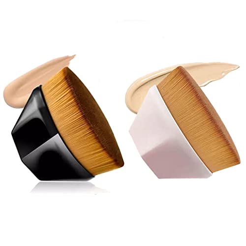 Professional Flat Top Kabuki Foundation Brush for Liquid & Cream Makeup - Soft Synthetic Bristles with Travel-Friendly Cap (Pink & Black) - Perfect for Flawless Base Application & On-the-Go Touchups